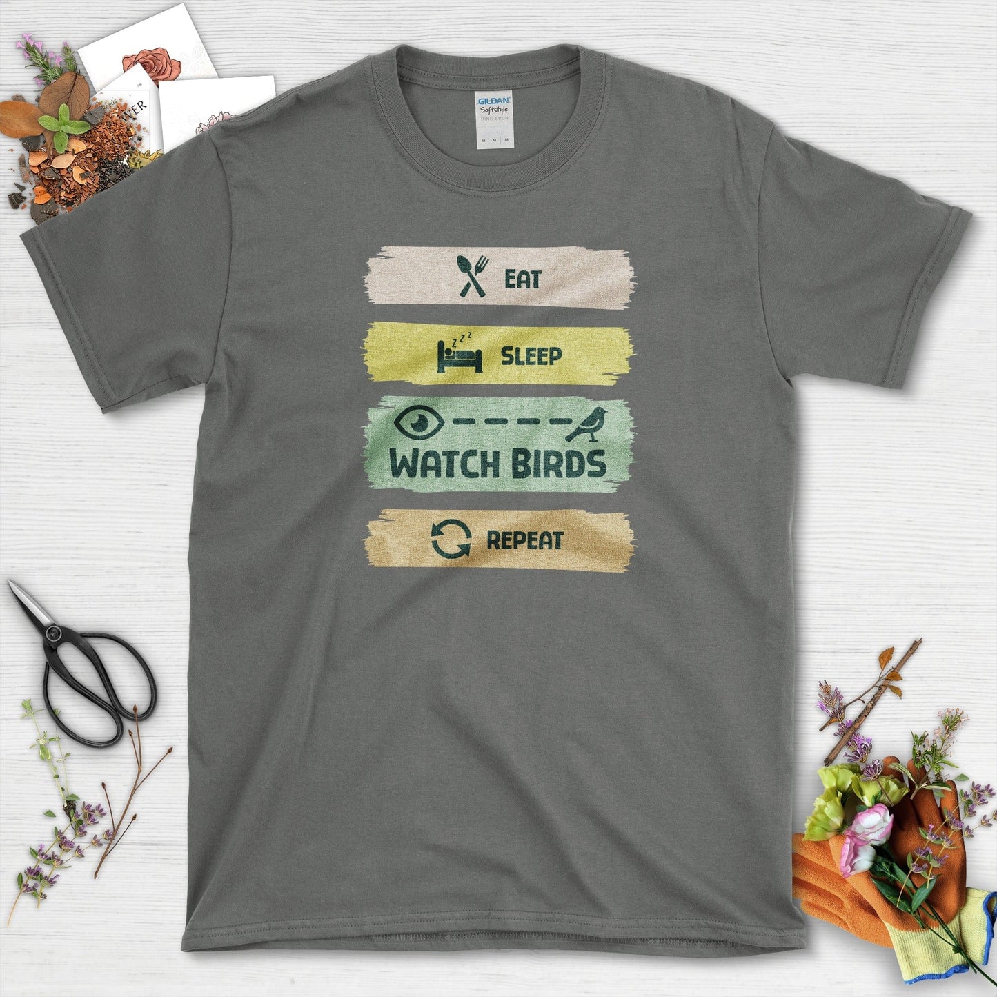 Eat Sleep Birds Repeat T-Shirt T-Shirts / S / Charcoal Physical Item