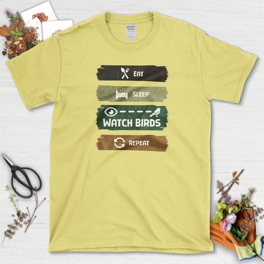 Eat Sleep Birds Repeat T-Shirt T-Shirts / S / Cornsilk Physical Item