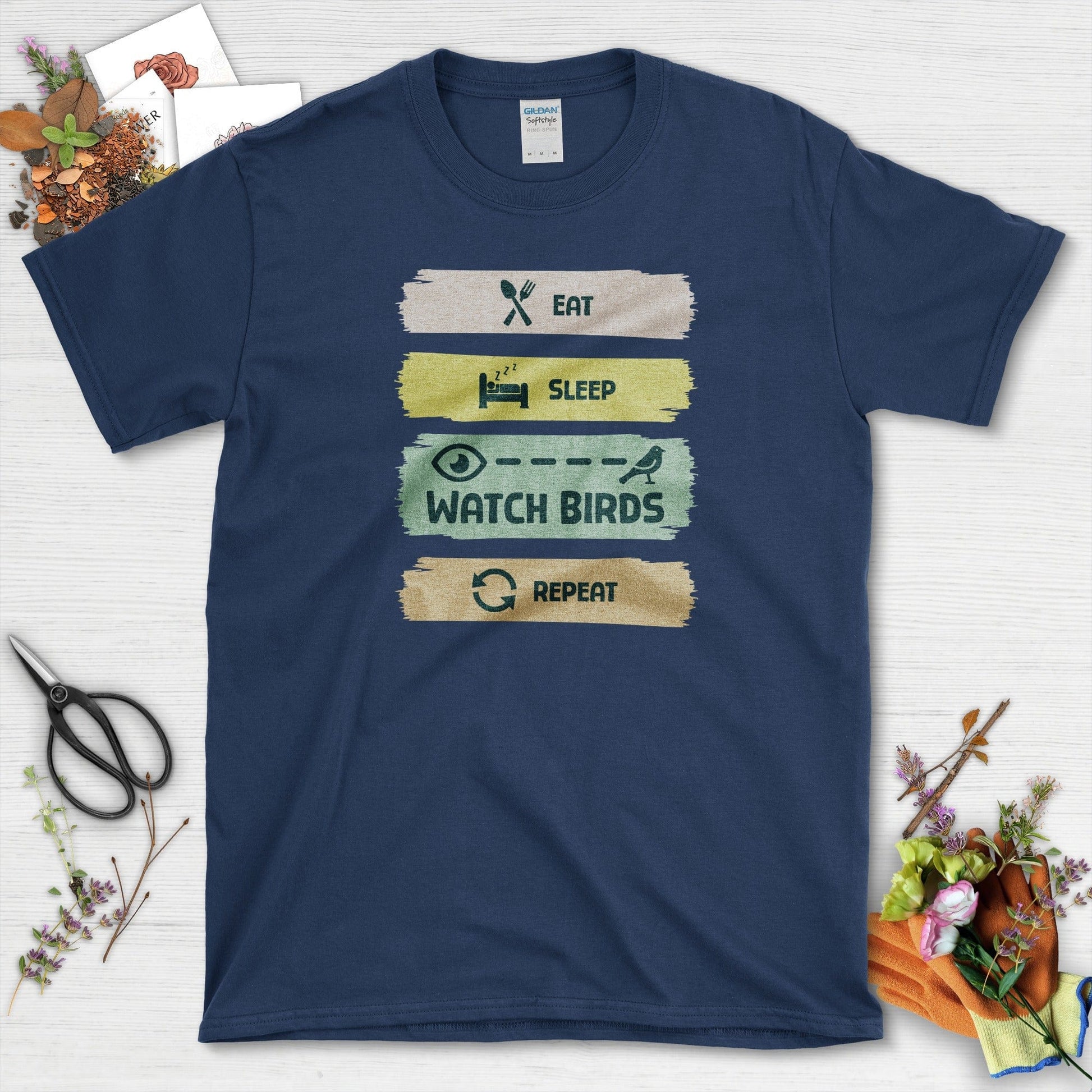 Eat Sleep Birds Repeat T-Shirt T-Shirts / S / Navy Physical Item