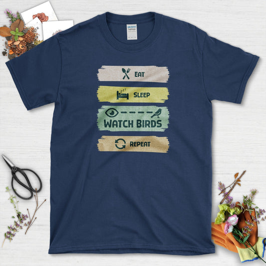 Eat Sleep Birds Repeat T-Shirt T-Shirts / S / Navy Physical Item