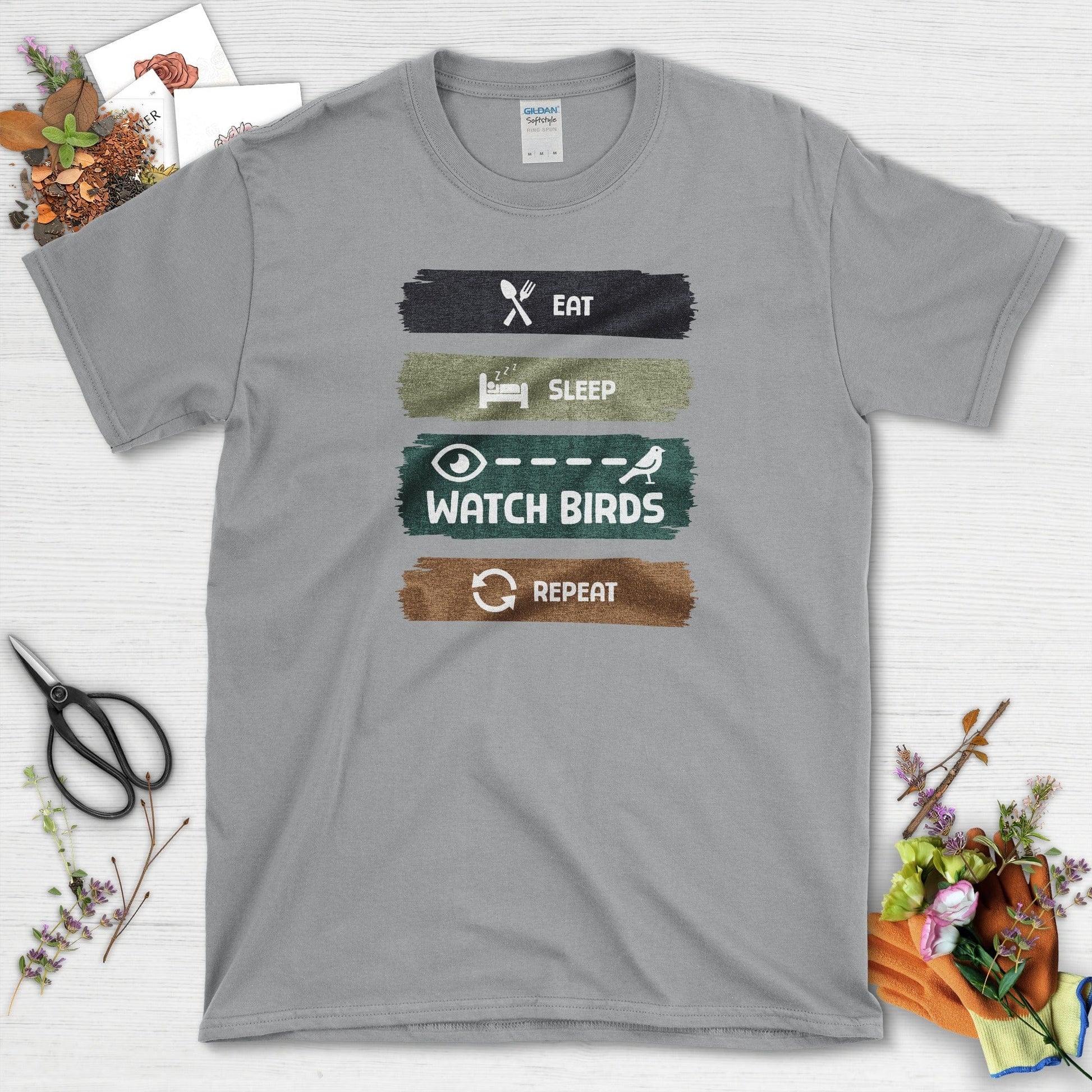 Eat Sleep Birds Repeat T-Shirt T-Shirts / S / Sport Grey Physical Item