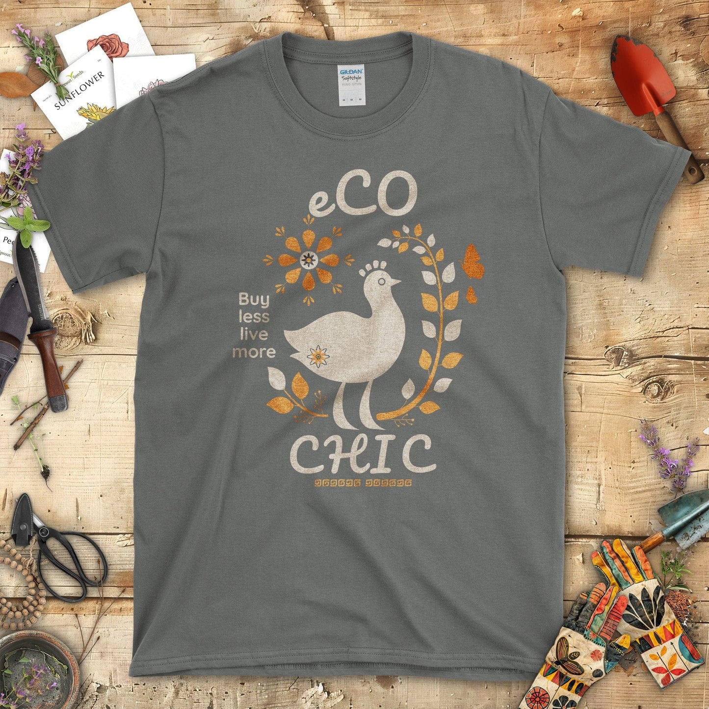 Eco Chic Buy Less Live More Printed T-Shirt Charcoal / S T-Shirt