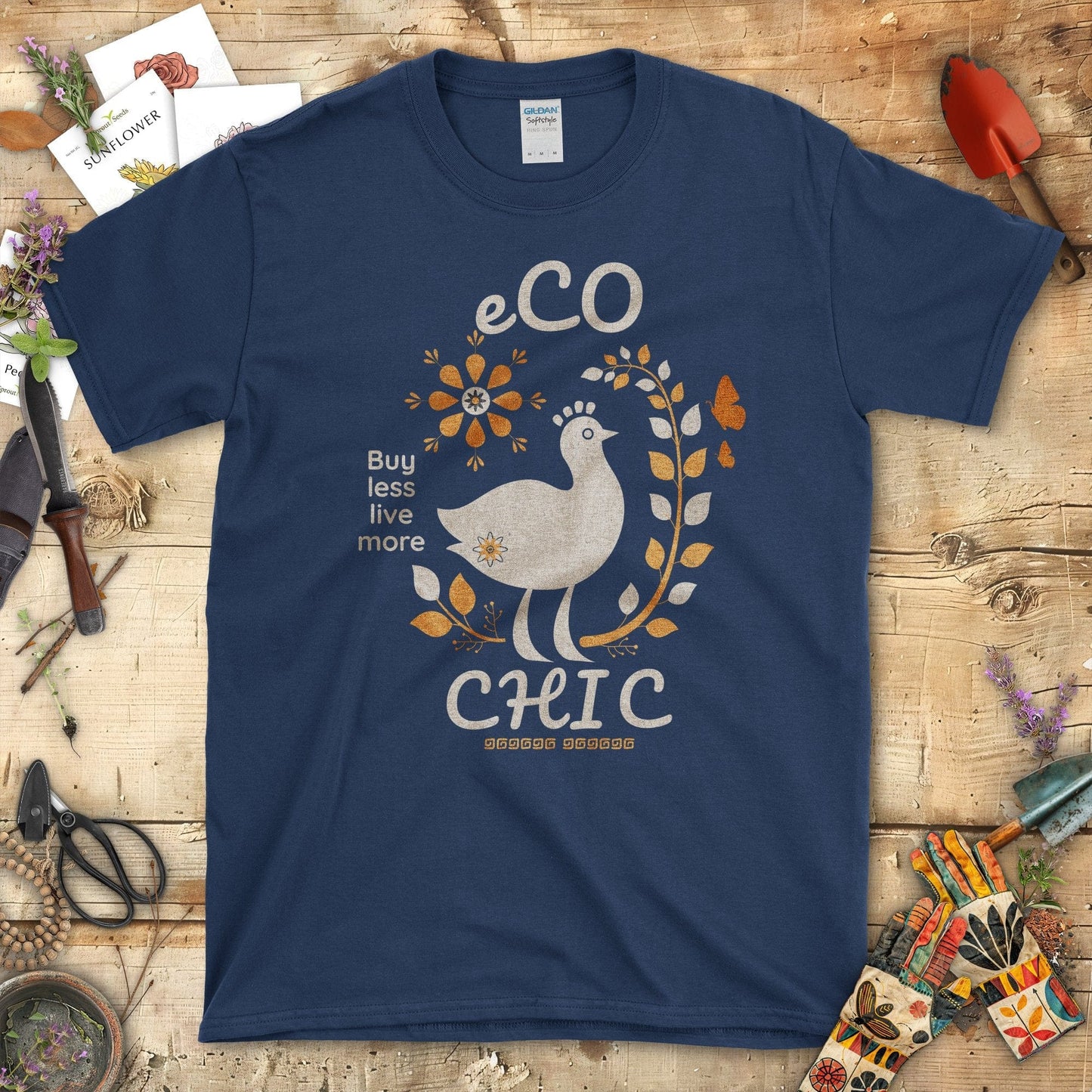 Eco Chic Buy Less Live More Printed T-Shirt Navy / S T-Shirt