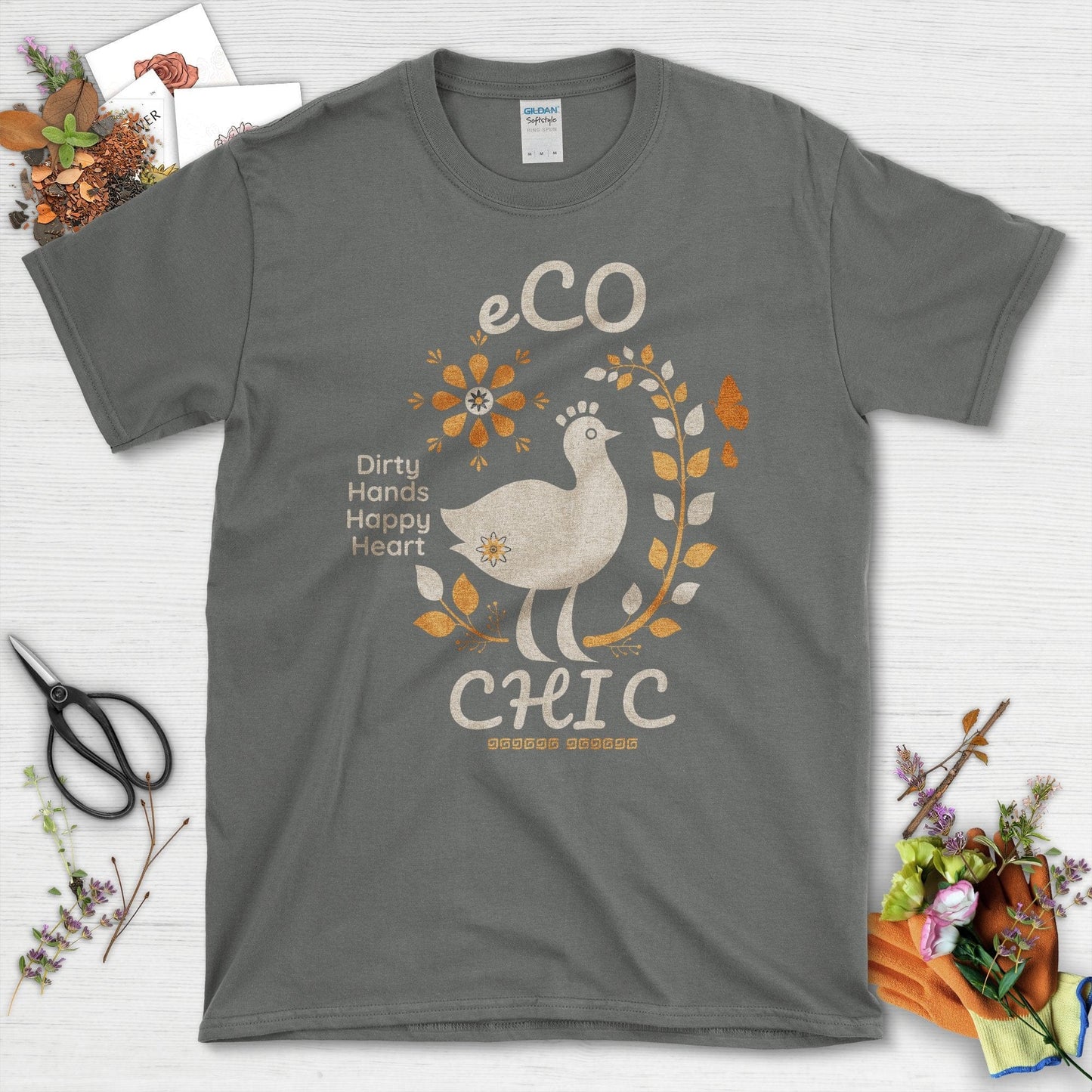 Eco Chic Dirty Hands Happy Heart Graphic T-Shirt Charcoal / S T-Shirt