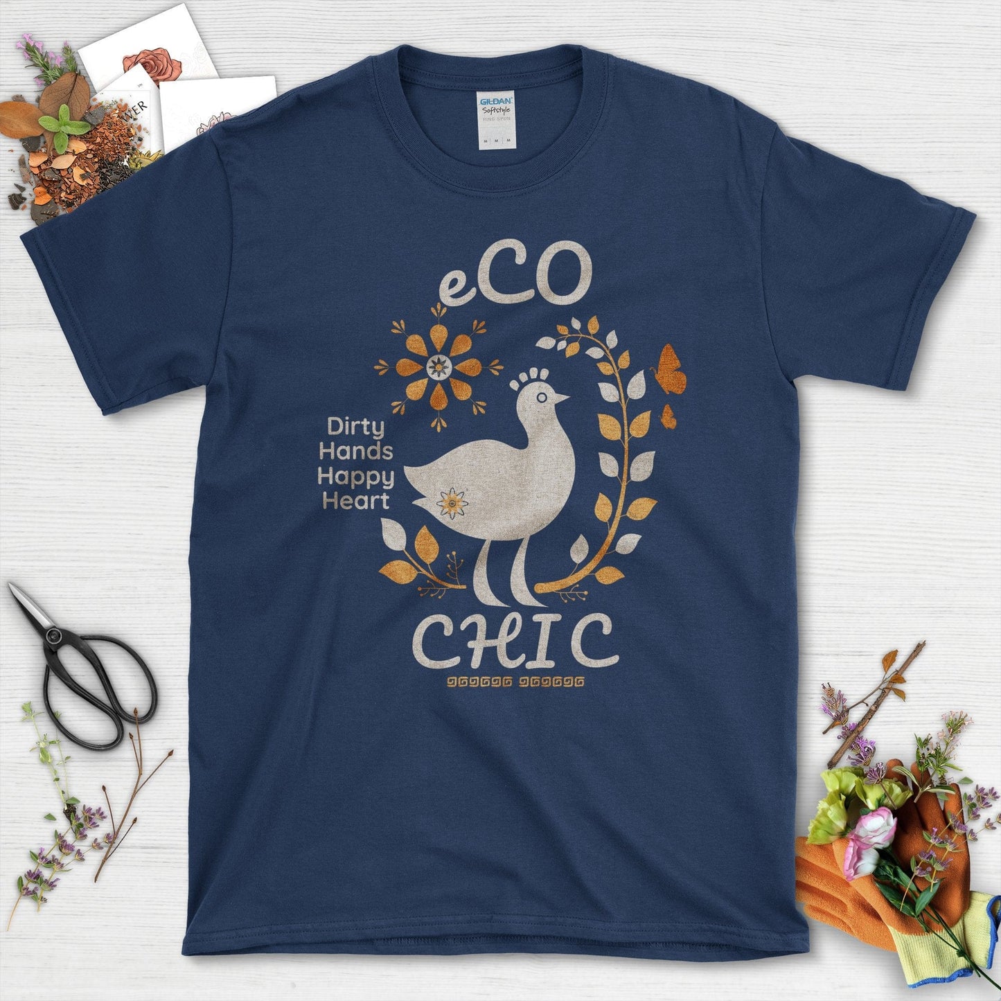 Eco Chic Dirty Hands Happy Heart Graphic T-Shirt Navy / S T-Shirt