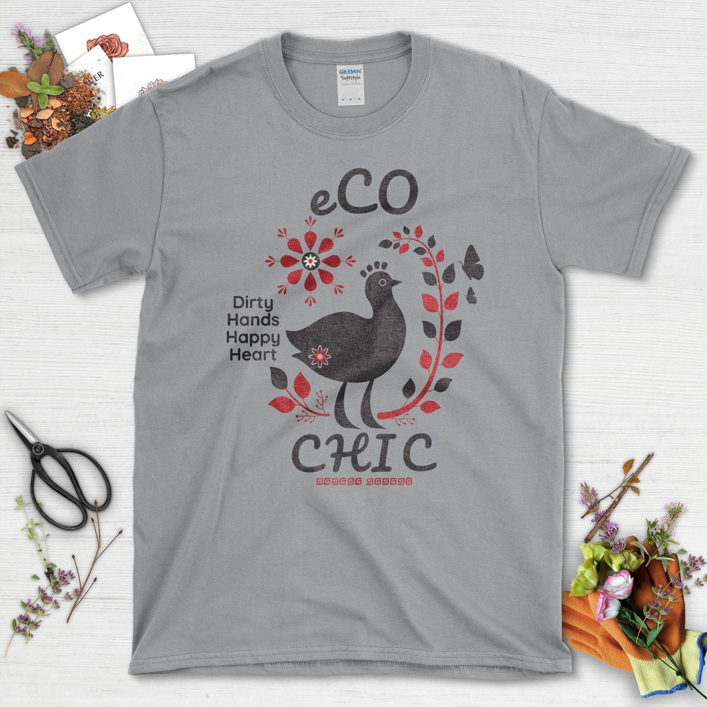 Eco Chic Dirty Hands Happy Heart Graphic T-Shirt Sport Grey / S T-Shirt