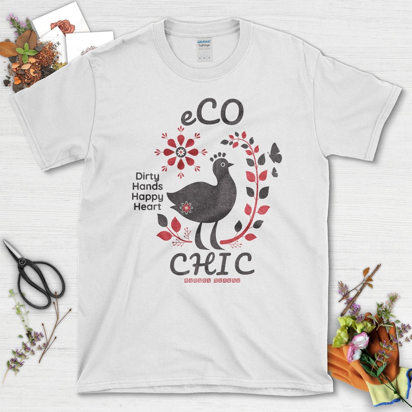 Eco Chic Dirty Hands Happy Heart Graphic T-Shirt White / S T-Shirt