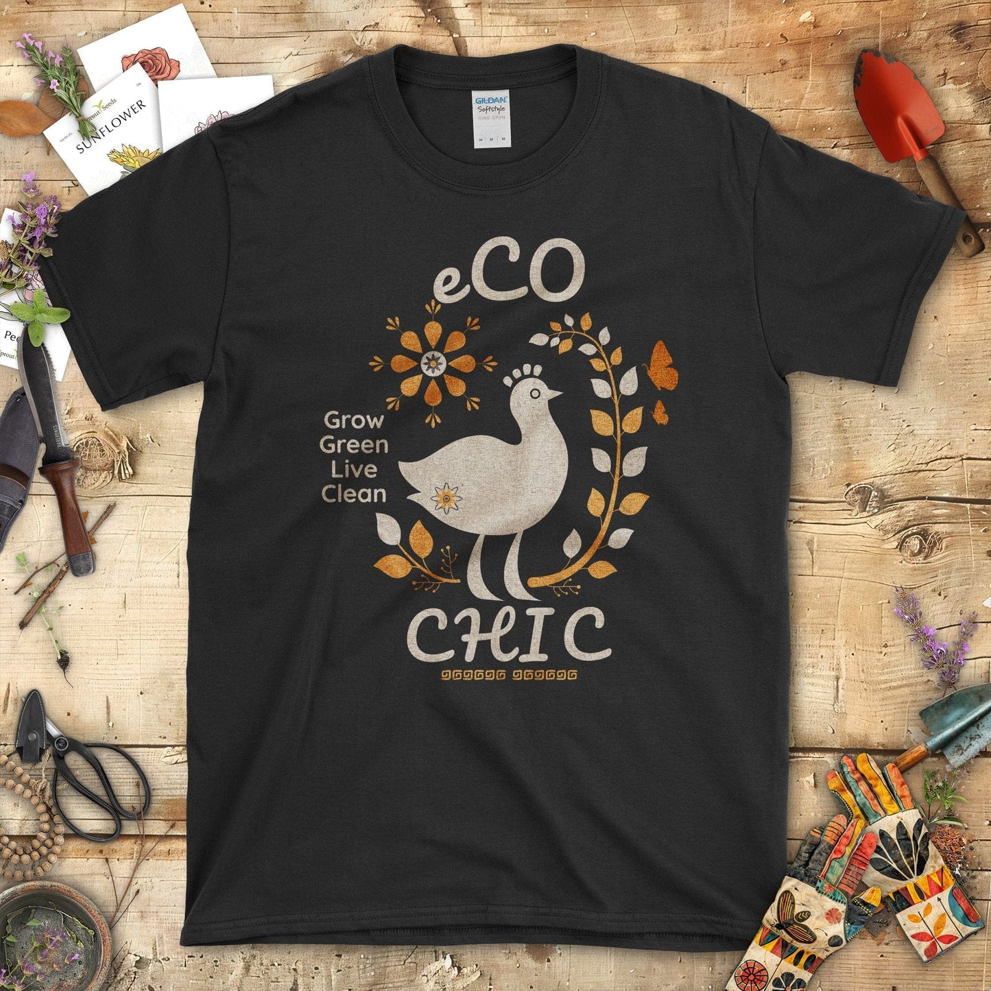 Eco Chic Grow Green Live Clean Wildflower T-Shirt Black / S T-Shirt