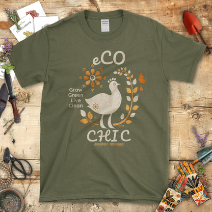 Eco Chic Grow Green Live Clean Wildflower T-Shirt Military Green / S T-Shirt