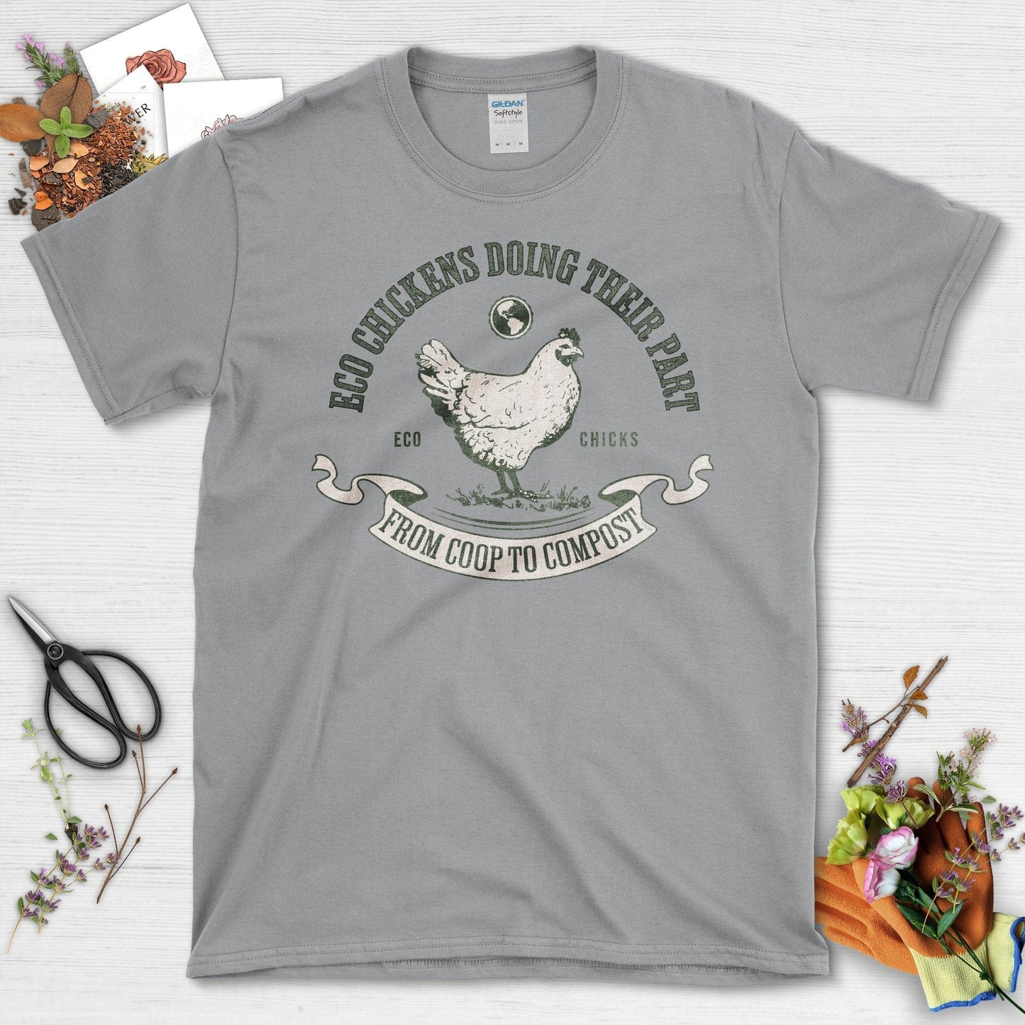 Eco Chickens Doing Their Part From Coop to Compost T-Shirt Sport Grey / S T-Shirt