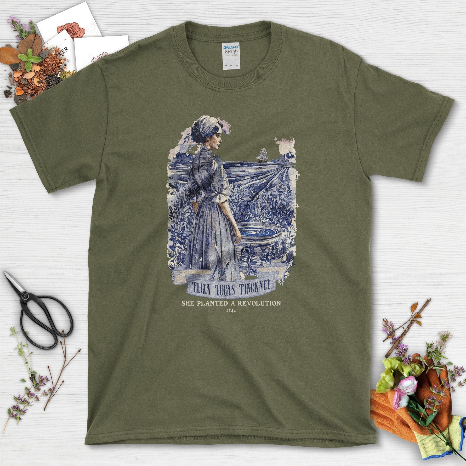 Eliza Lucas Pinckney T-Shirt T-Shirts / S / Military Green Physical Item