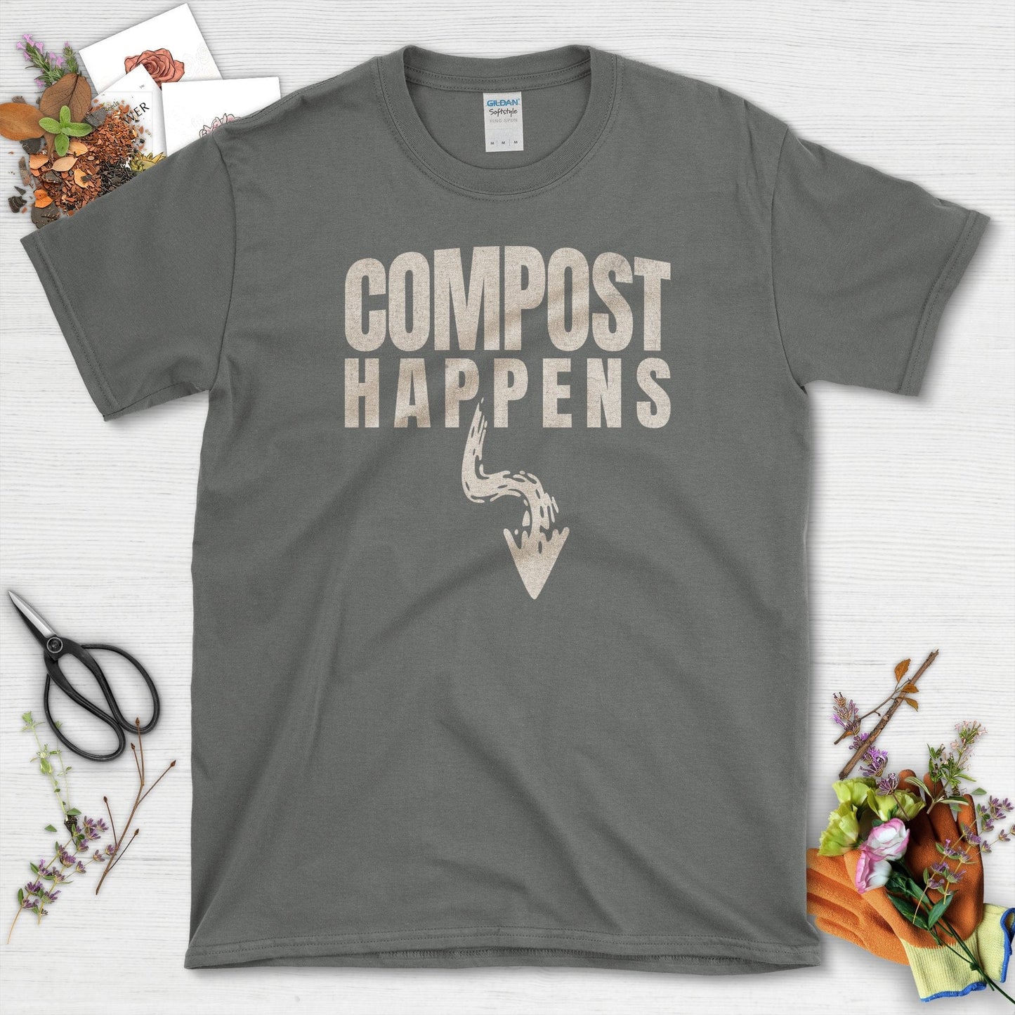 Embrace Nature Compost Happens Garden T-Shirts Charcoal / S T-Shirt