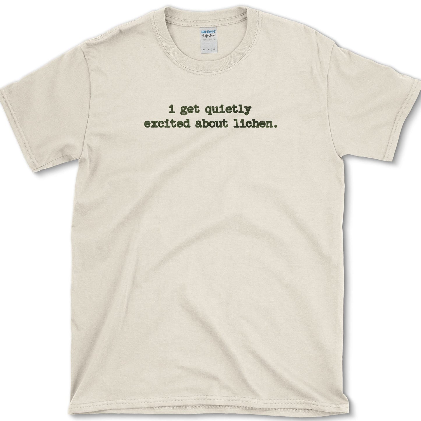 Excited About Lichen T-Shirt design featuring lichen artwork on a t-shirt