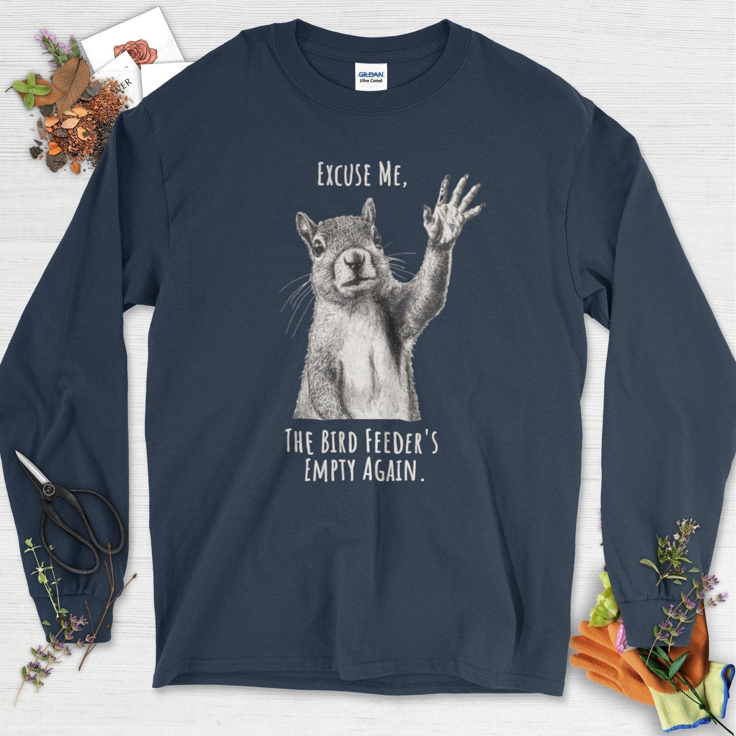Excuse Me, Bird Feeder's Empty Long Sleeve Navy / S Physical Item