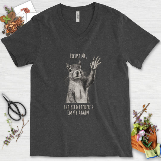 Excuse Me, Bird Feeder's Empty V-Neck Dark Grey Heather / S Physical Item