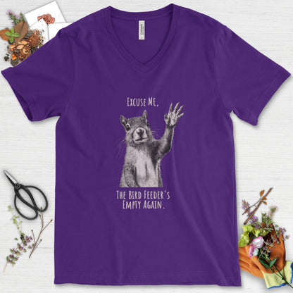 Excuse Me, Bird Feeder's Empty V-Neck Team Purple / S Physical Item