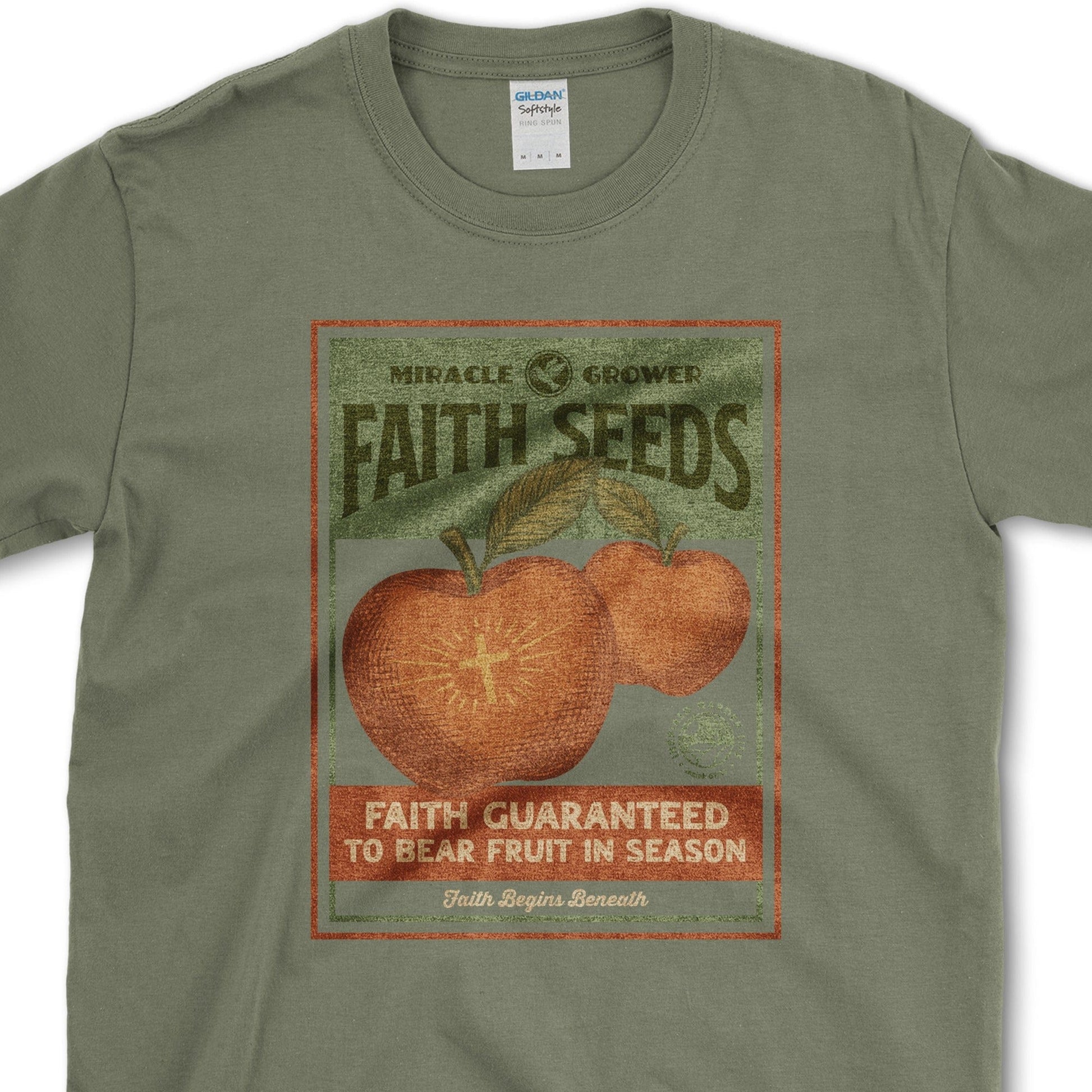 Faith Seeds Miracle Grower T-Shirt Essential Tees / S / Military Green Physical Item
