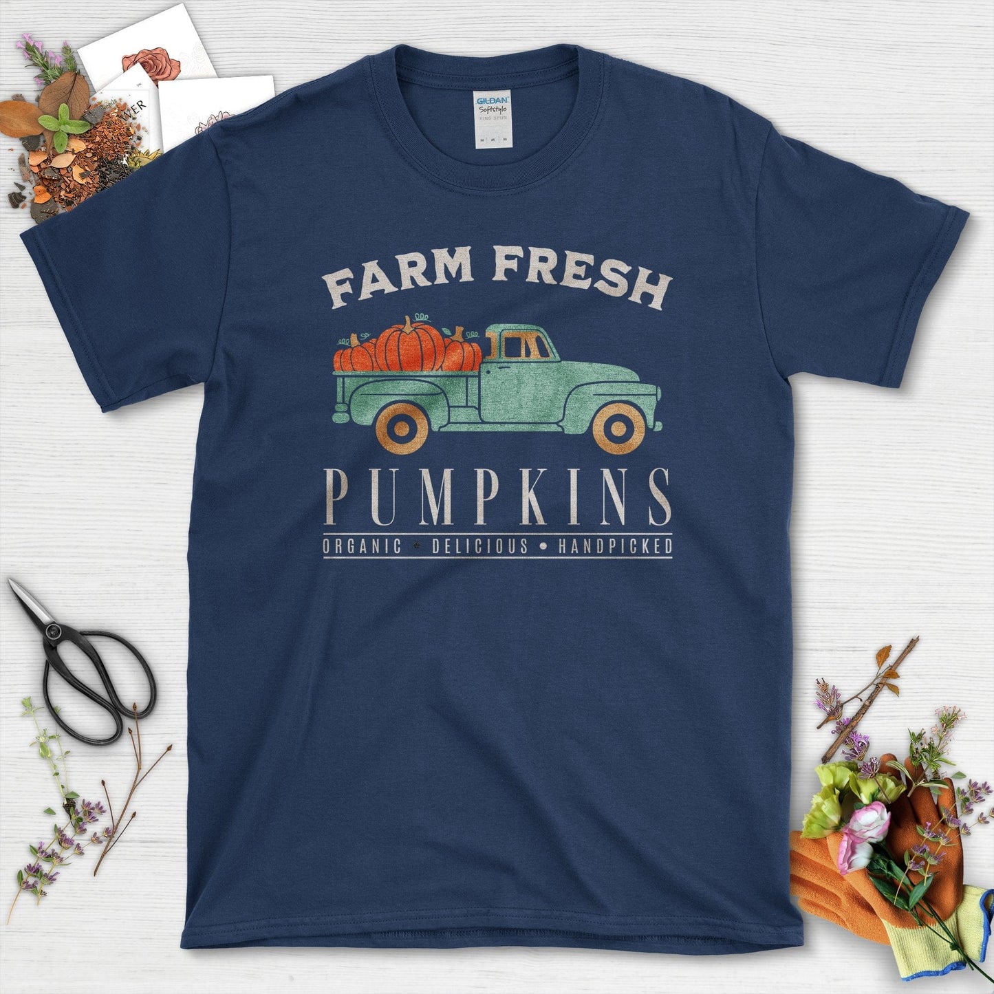 Farm Fresh Pumpkins Graphic T-Shirt Navy / S T-Shirt