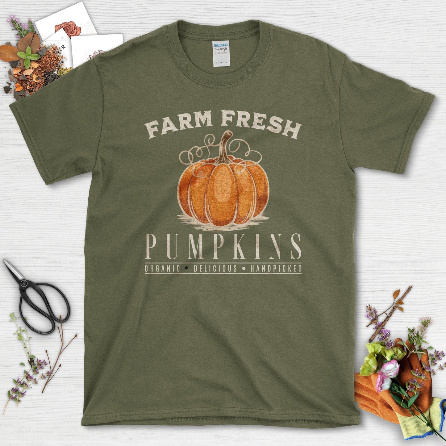 Farm Fresh Pumpkins T-Shirt Military Green / S / T-Shirts Physical Item