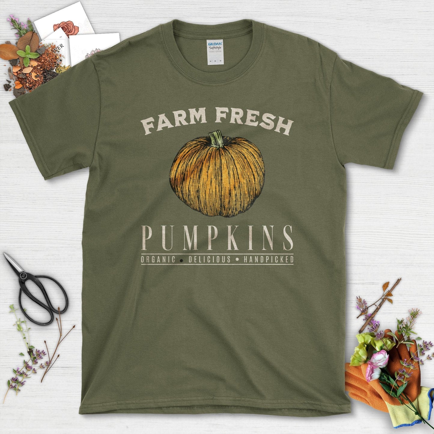 Farm Fresh Pumpkins T-Shirt Military Green / S / T-Shirts Physical Item