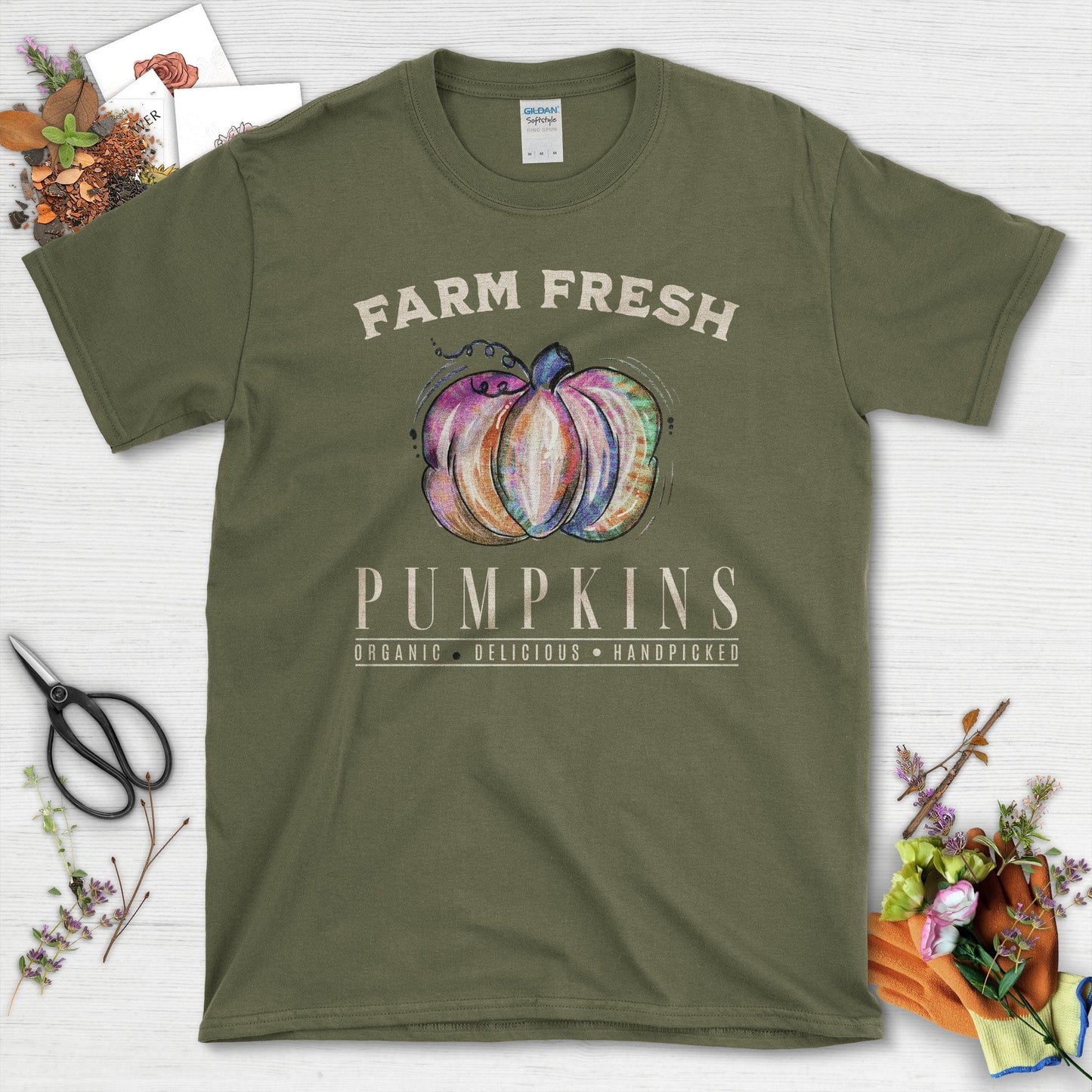 Farm Fresh Pumpkins T-Shirt Military Green / S / T-Shirts Physical Item