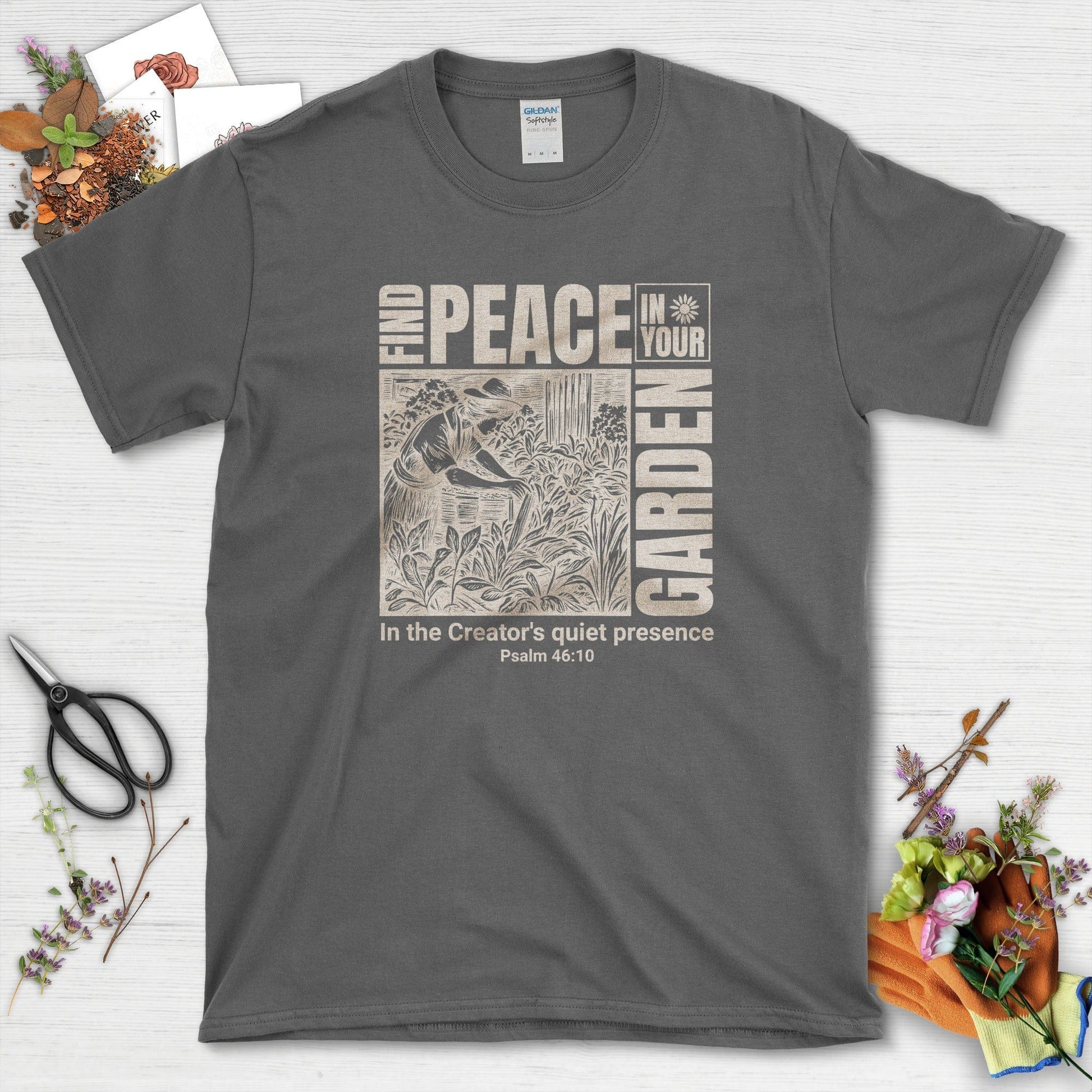 Find Peace in Your Garden T-Shirt Dark Heather / S Essential Tees