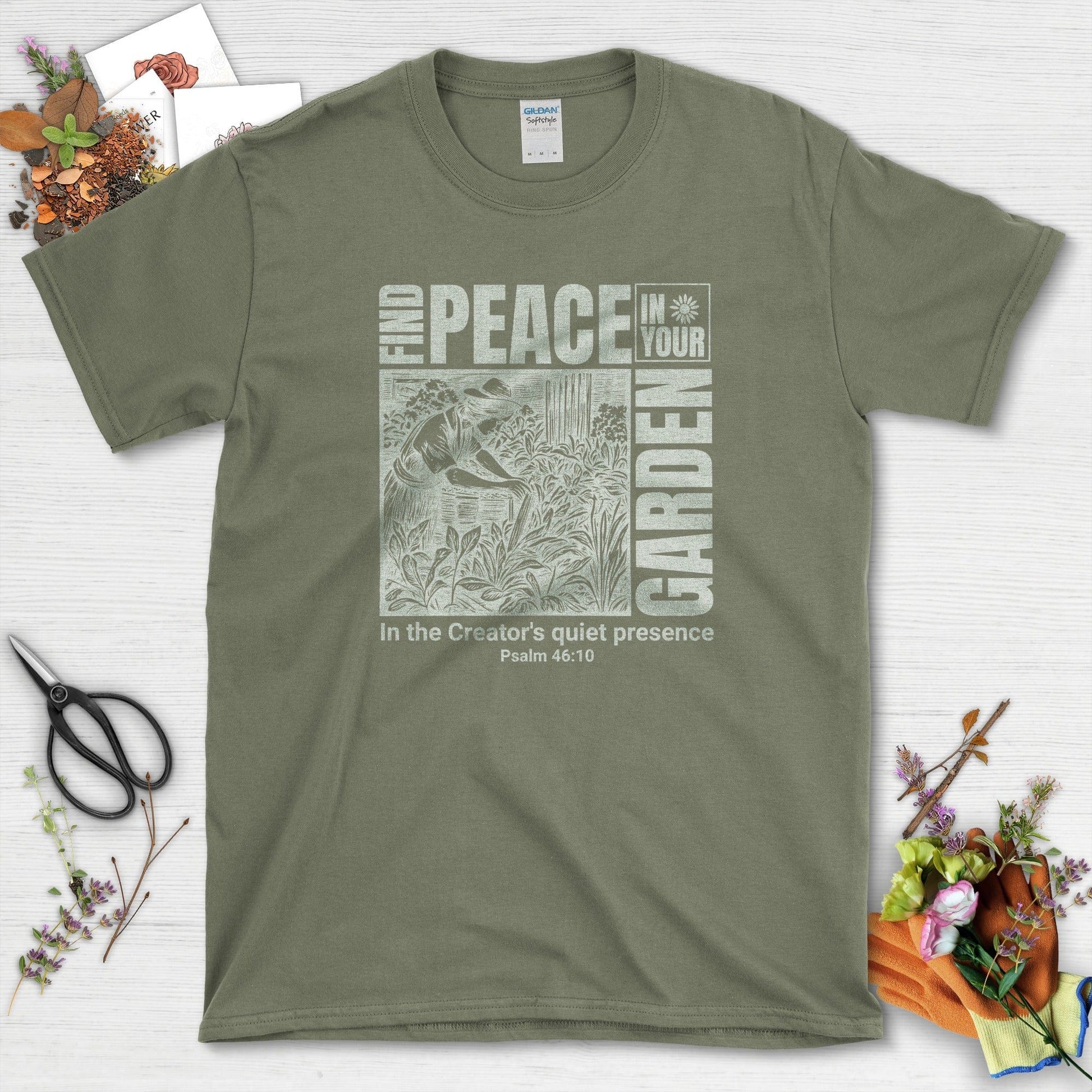 Find Peace in Your Garden T-Shirt Military Green / S Essential Tees
