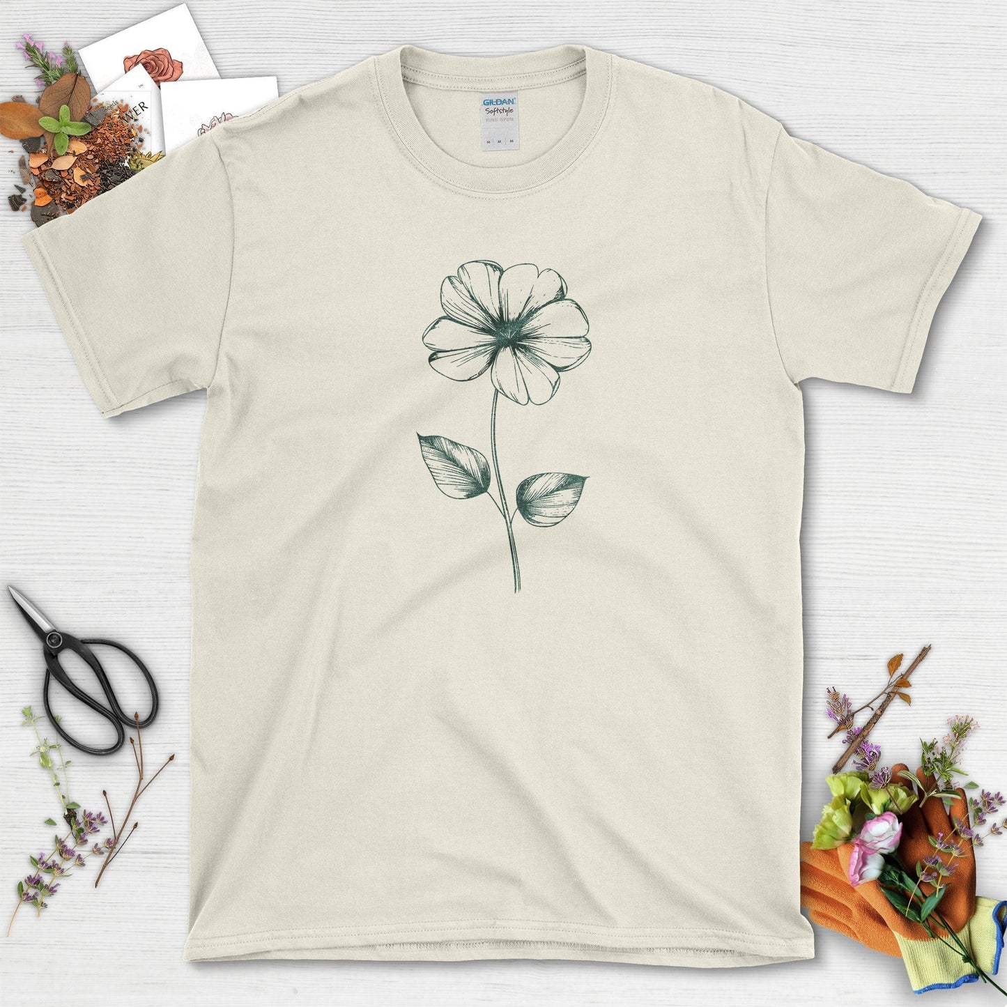 Floral Sketch Design for Nature Lovers Black T-Shirts Natural / S T-Shirt