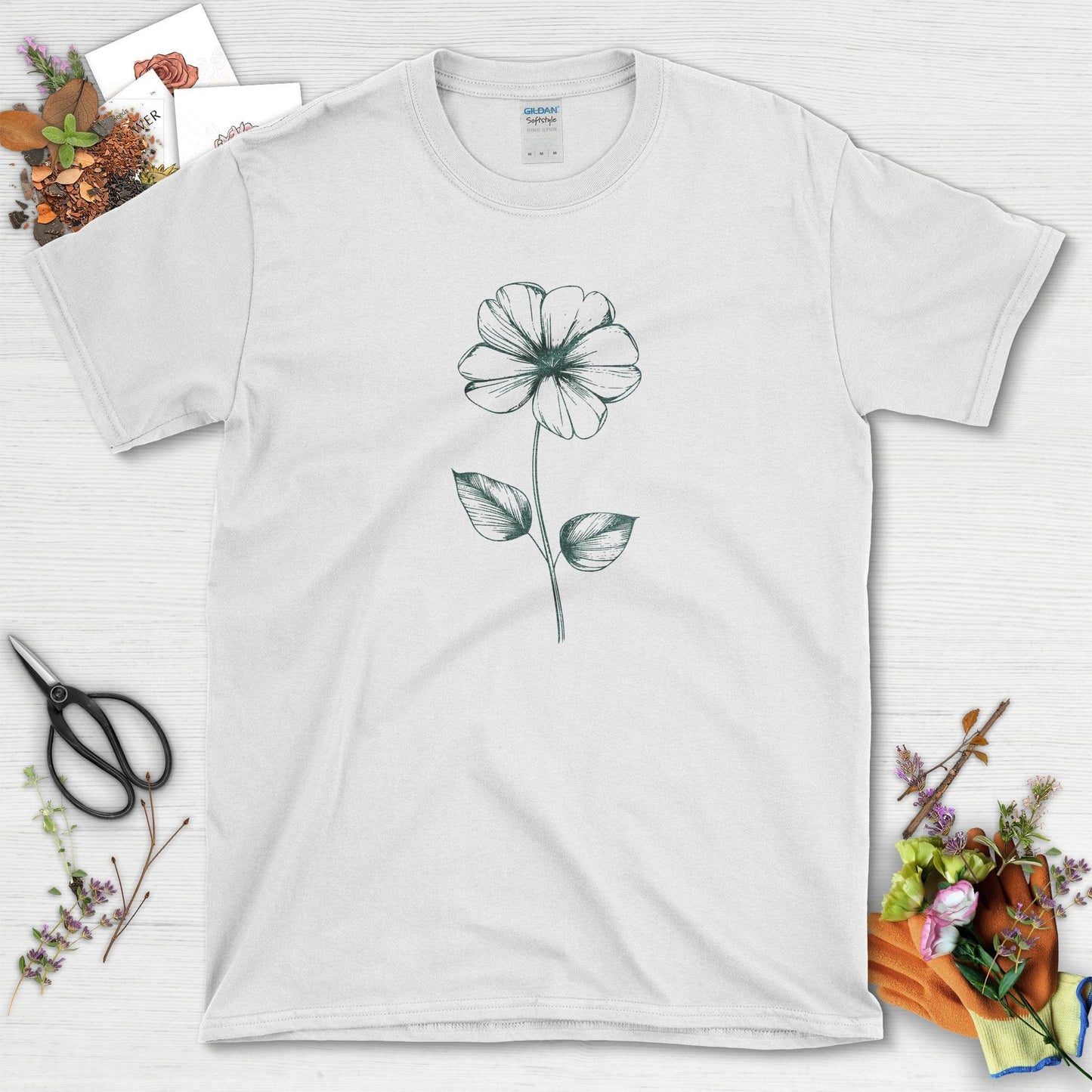 Floral Sketch Design for Nature Lovers Black T-Shirts White / S T-Shirt