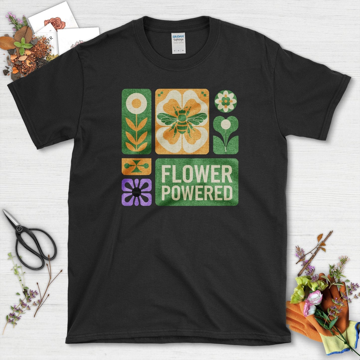 Flower Powered Bee T-Shirt Black / S T-Shirt