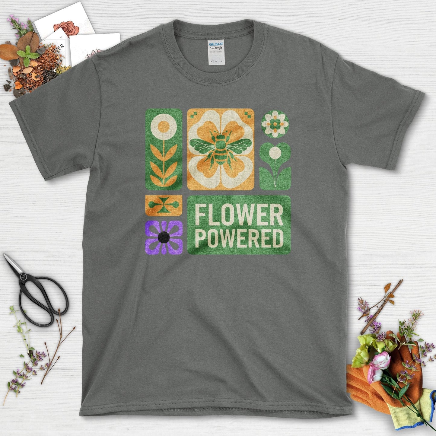 Flower Powered Bee T-Shirt S / Charcoal Physical Item