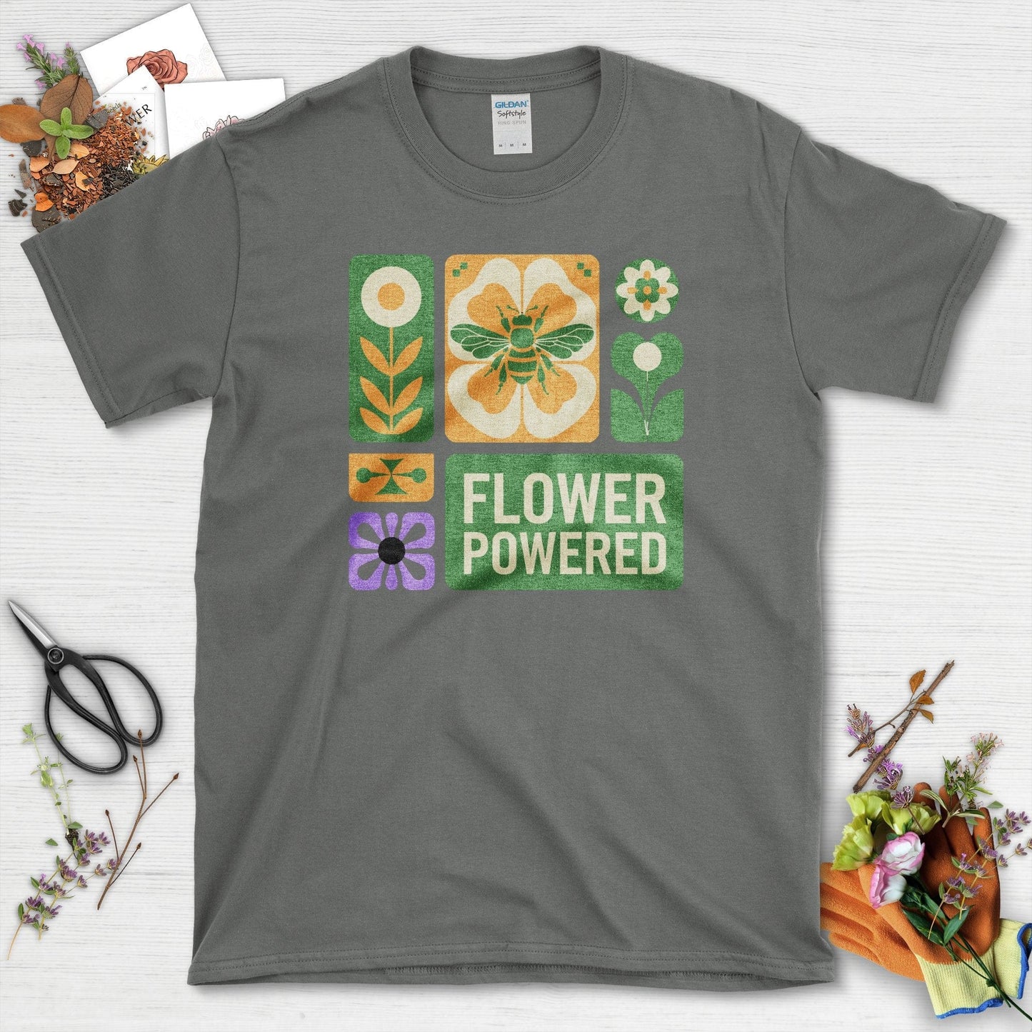Flower Powered Bee T-Shirt Charcoal / S T-Shirt