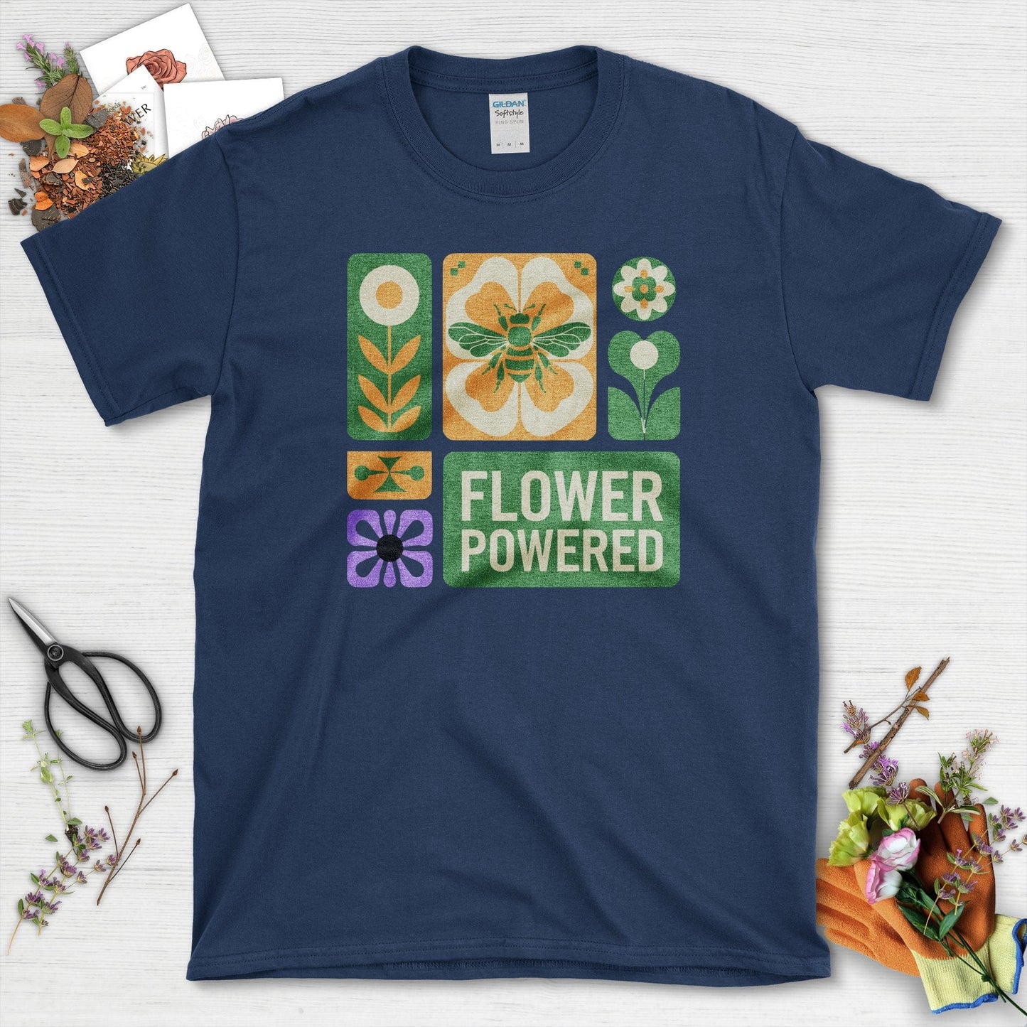 Flower Powered Bee T-Shirt Navy / S T-Shirt