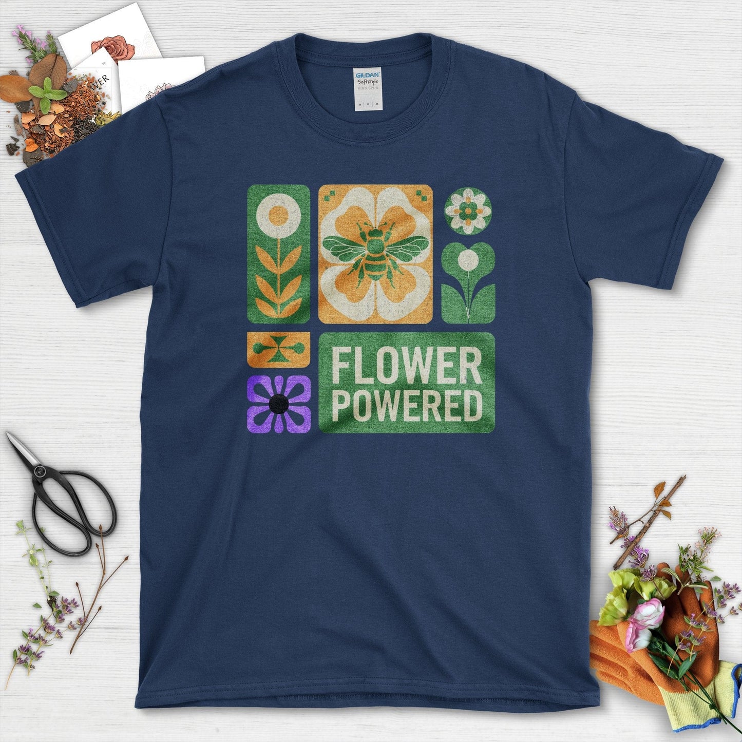 Flower Powered Bee T-Shirt S / Navy Physical Item