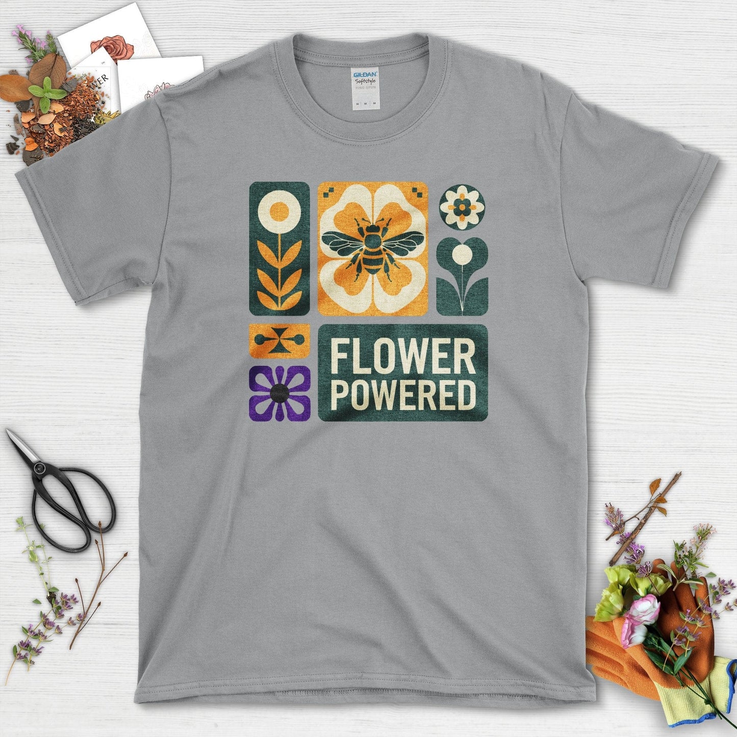 Flower Powered Bee T-Shirt Sport Grey / S T-Shirt