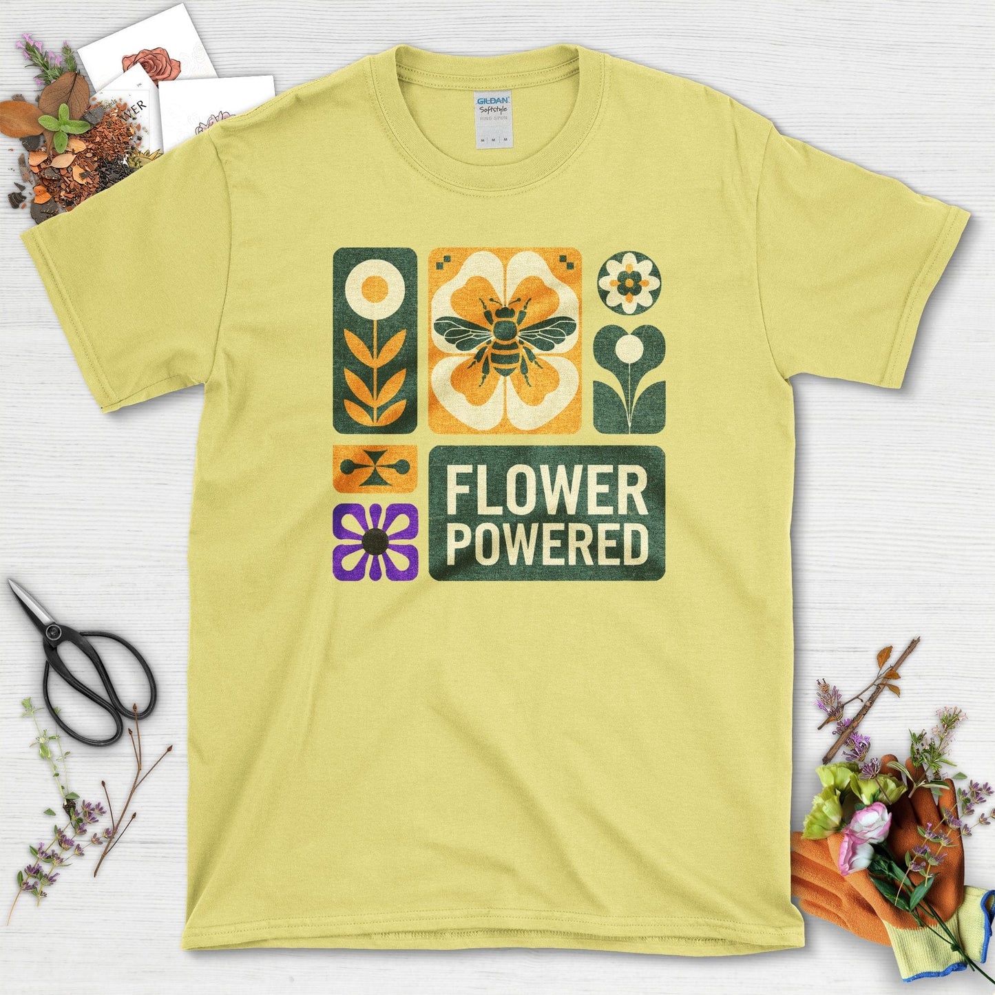 Flower Powered Bee T-Shirt T-Shirts / S / Cornsilk Physical Item