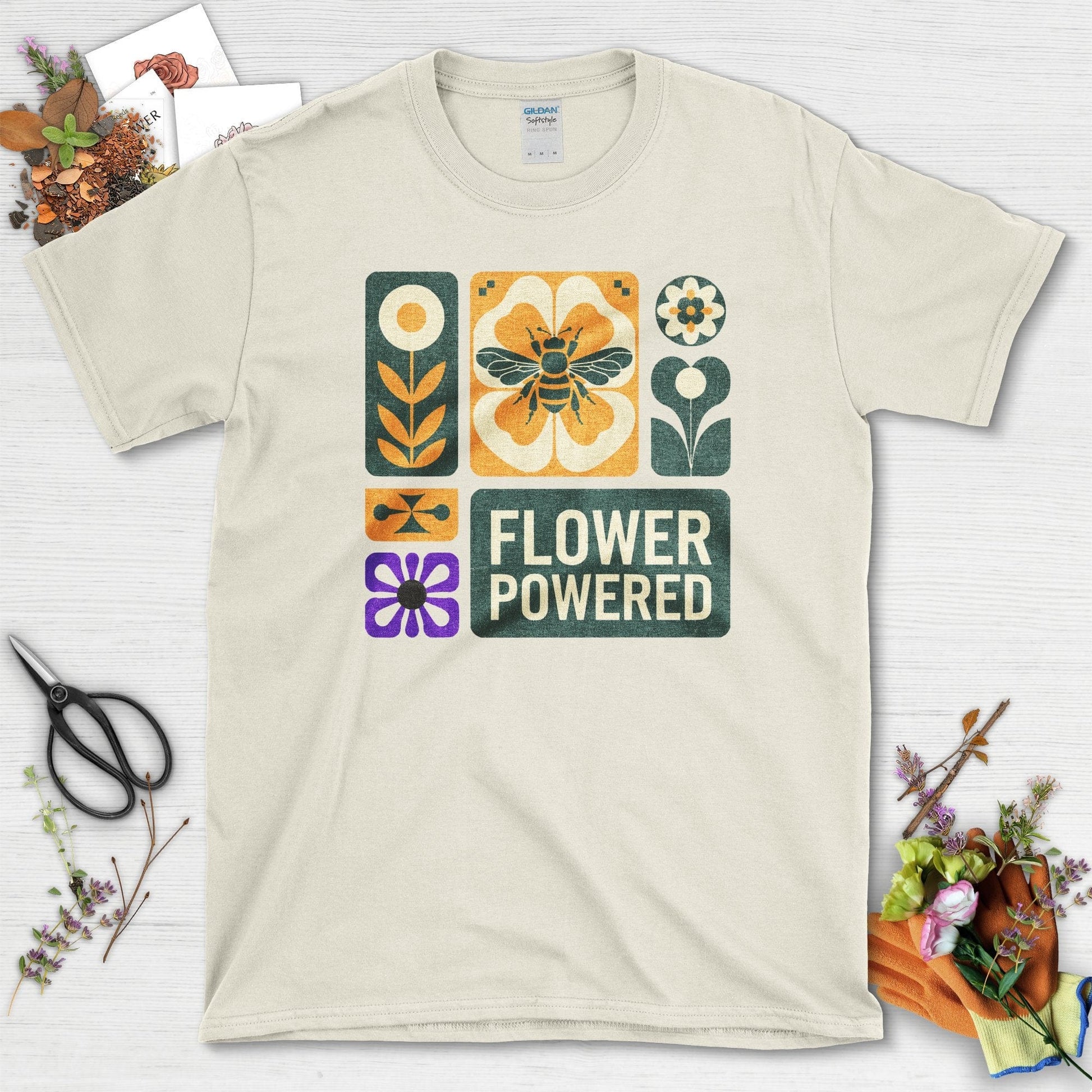 Flower Powered Bee T-Shirt T-Shirts / S / Natural Physical Item