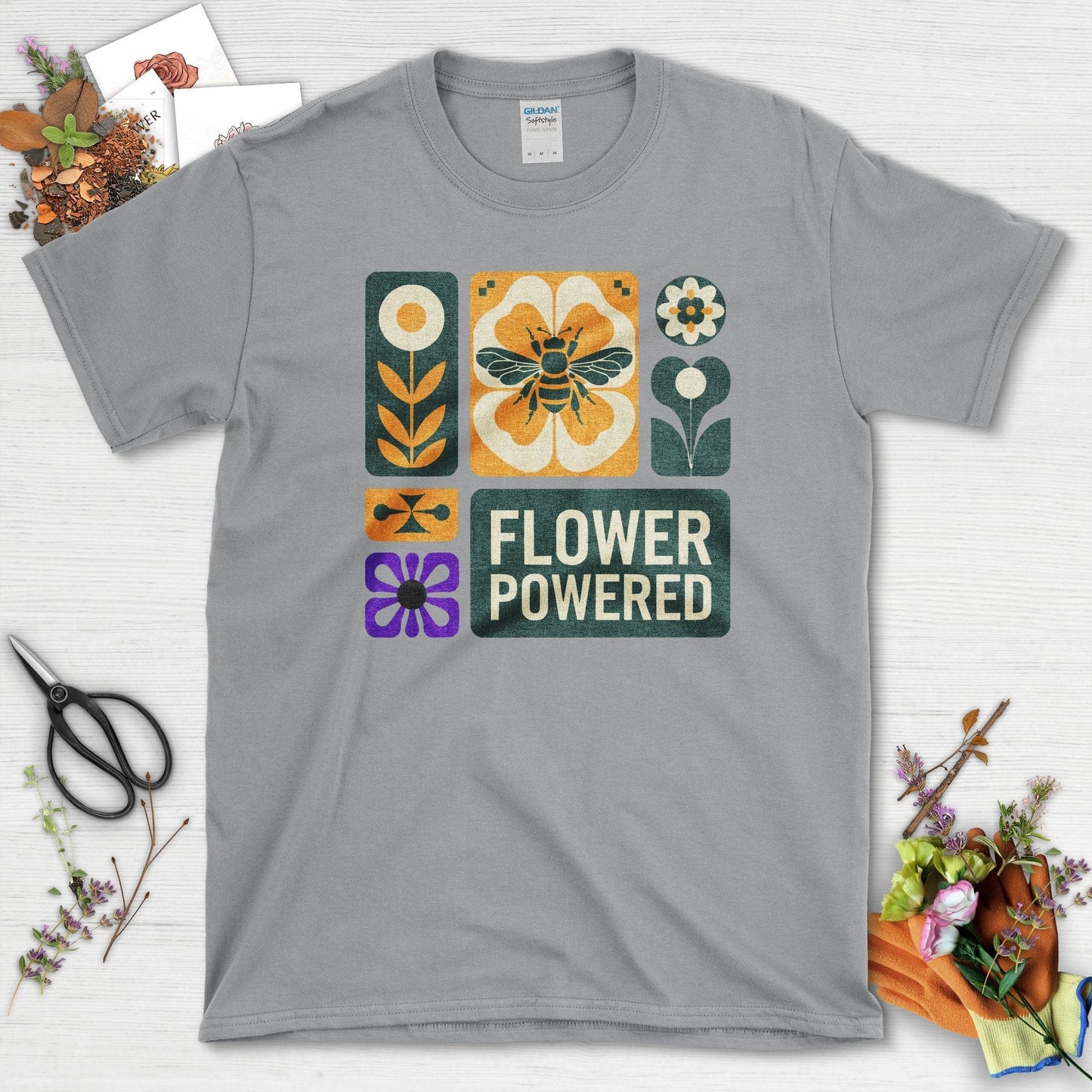 Flower Powered Bee T-Shirt T-Shirts / S / Sport Grey Physical Item