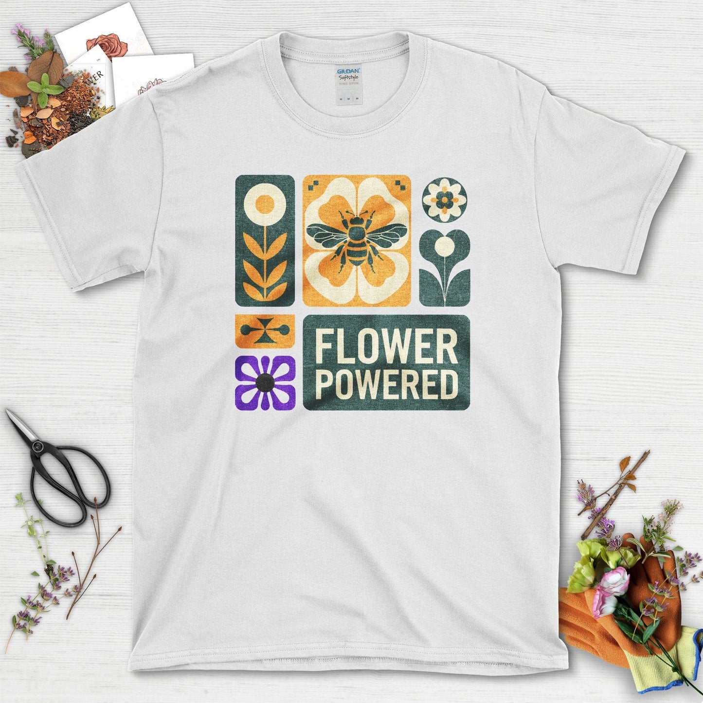 Flower Powered Bee T-Shirt T-Shirts / S / White Physical Item