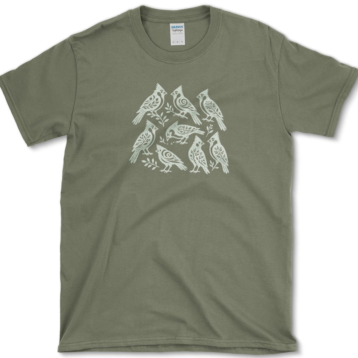 Folk Art Cardinals T-Shirt Military Green / S Essential Tees