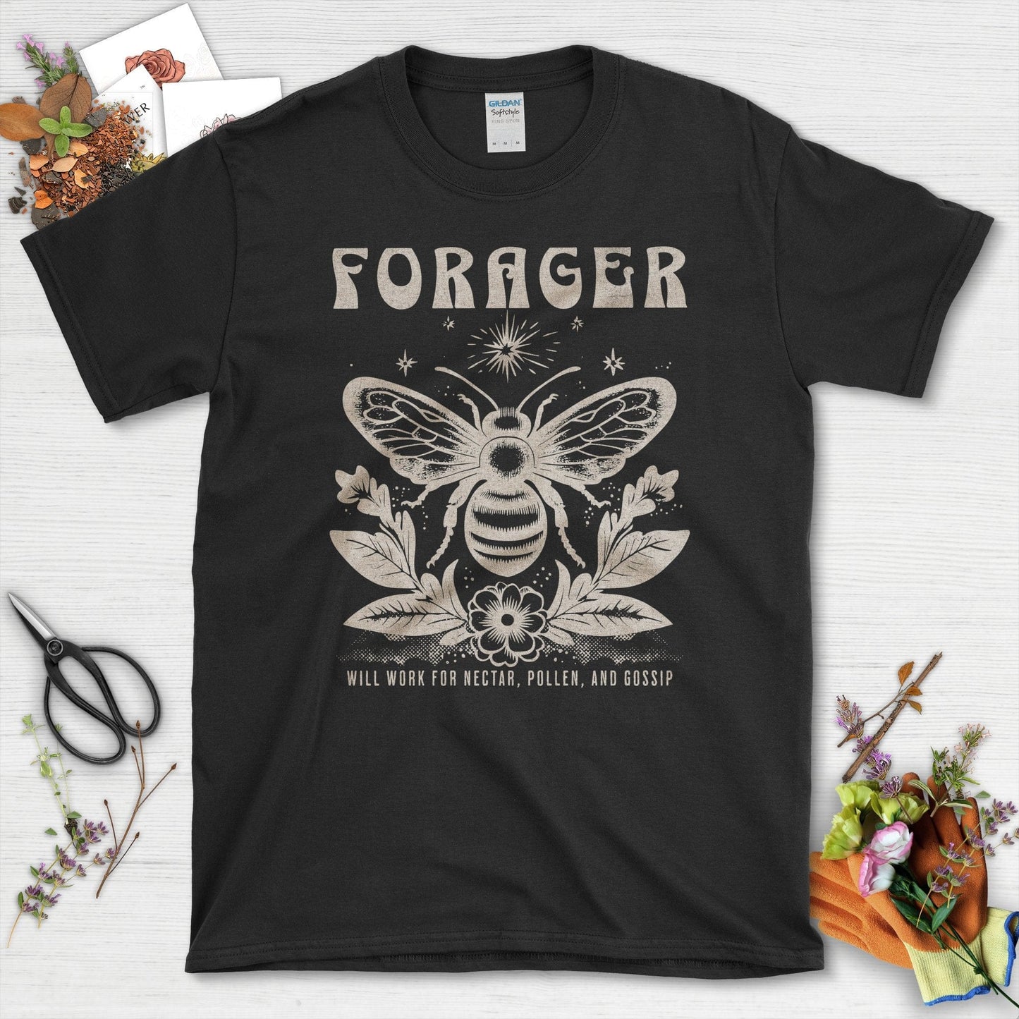 Forager Will Work for Nectar Pollen and Gossip T-Shirts Black / S T-Shirt