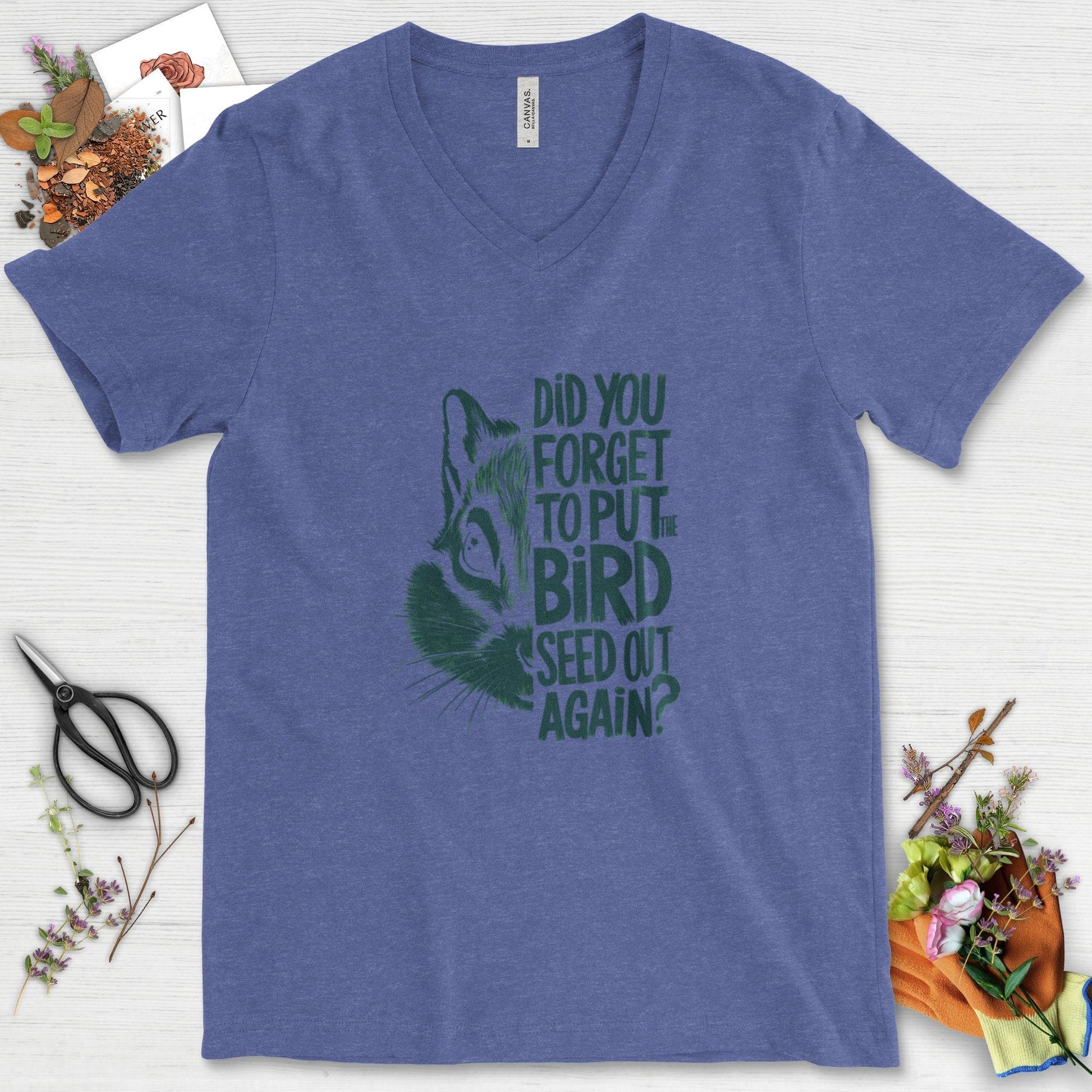 Forget The Bird Seed V-Neck Heather True Royal / S Physical Item