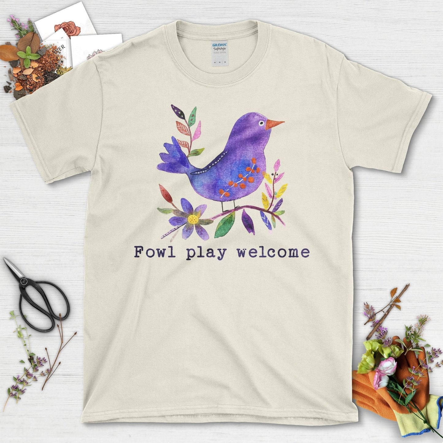 Fowl Play Welcome Bird Design Fun Colorful Artwork T-Shirt Military Green / S T-Shirt