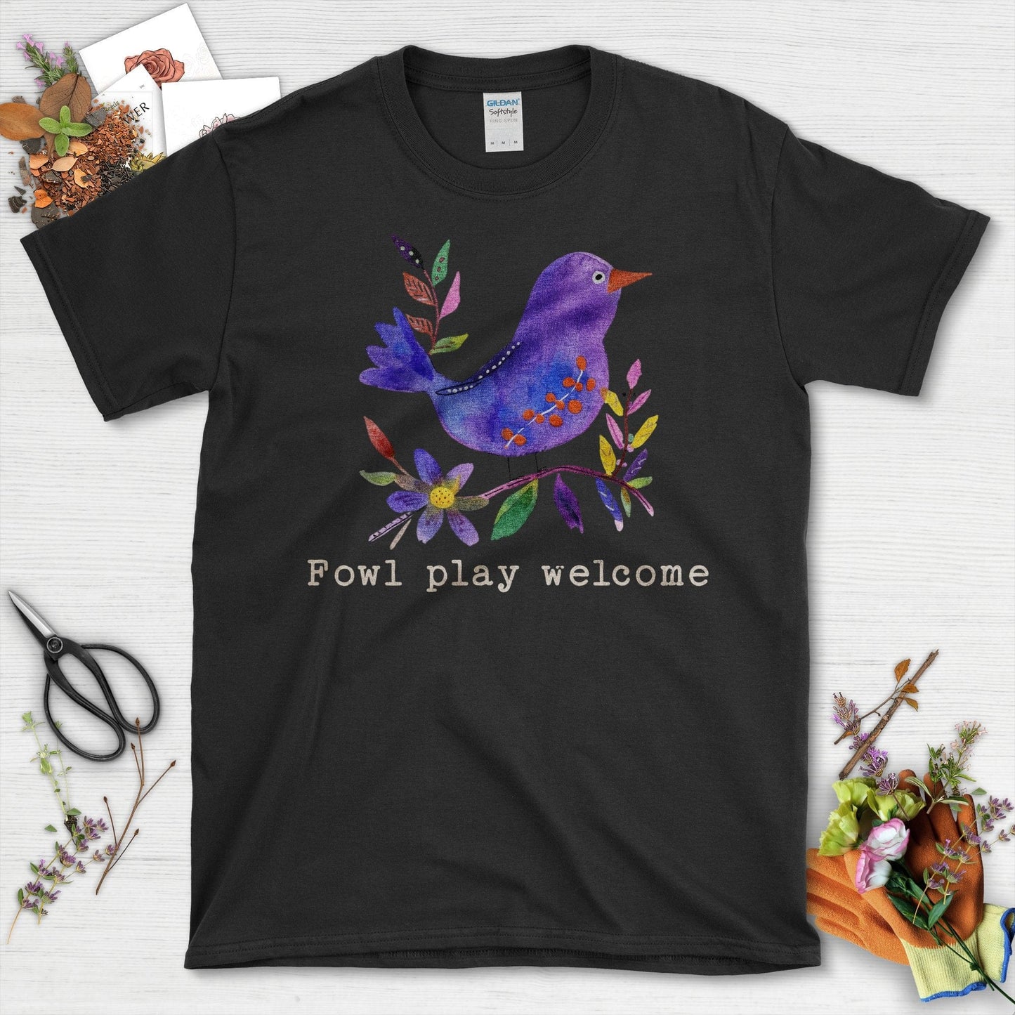 Fowl Play Welcome Bird Design Fun Colorful Artwork T-Shirt Natural / S T-Shirt