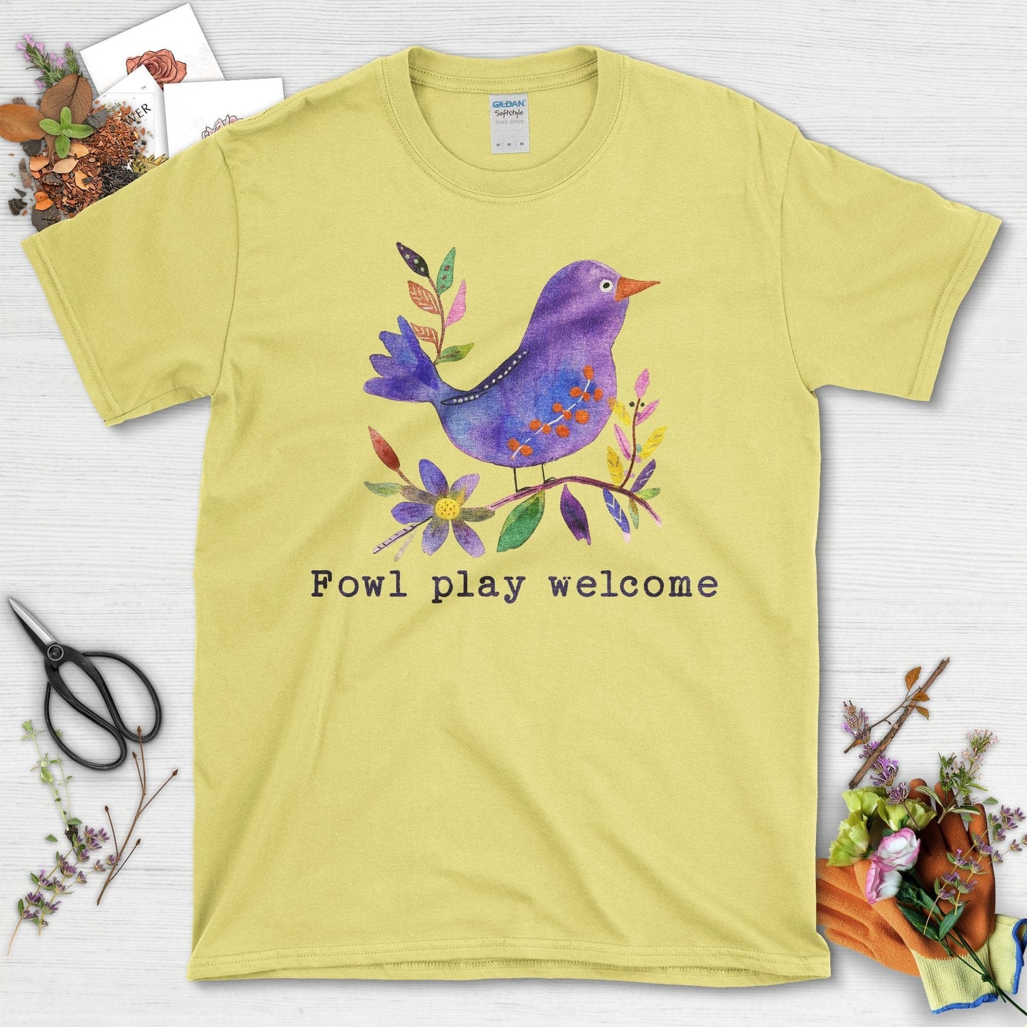 Fowl Play Welcome Bird Design Fun Colorful Artwork T-Shirt Navy / S T-Shirt