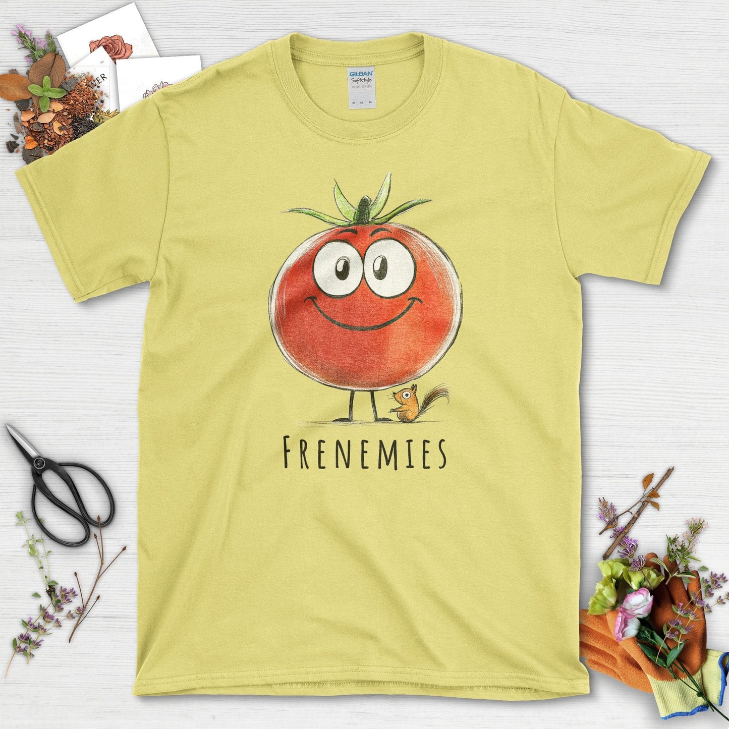 Frenemies Tomato and Squirrel T-Shirt Cornsilk / S T-Shirt