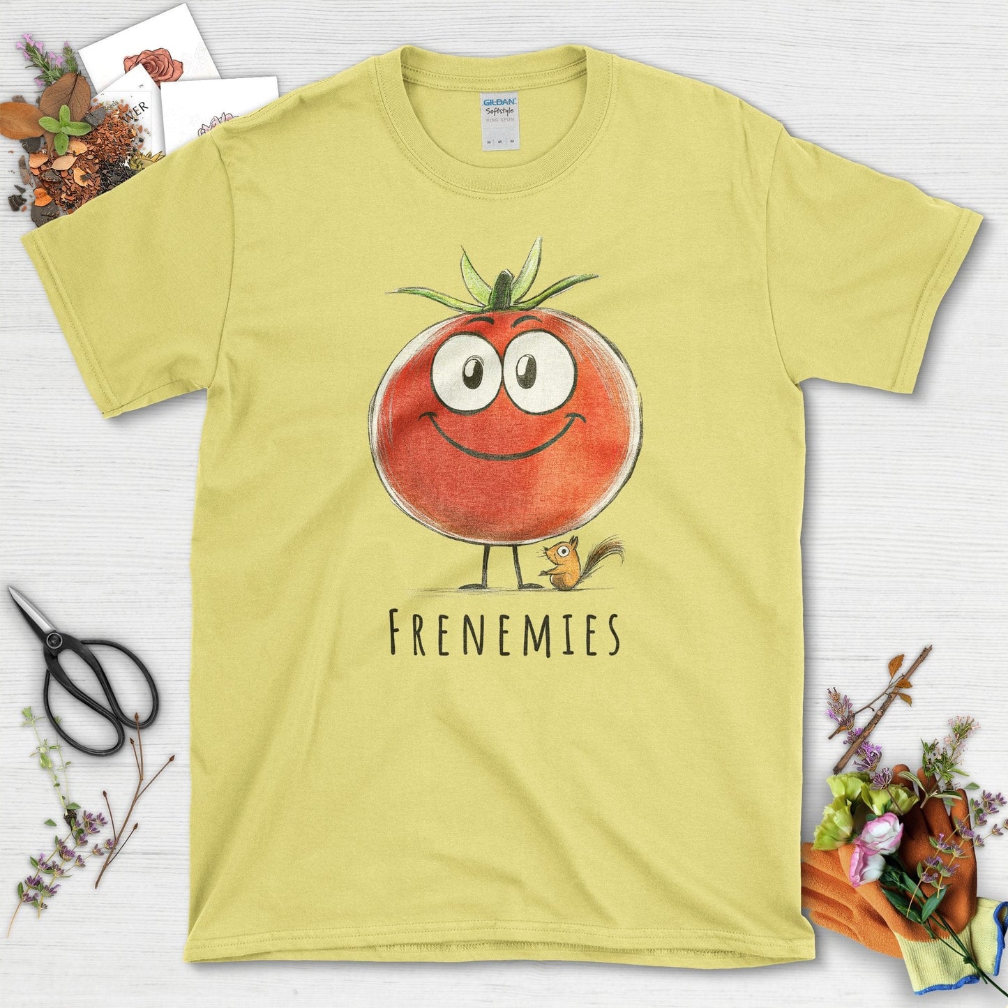 Frenemies Tomato and Squirrel T-Shirt Cornsilk / S T-Shirt