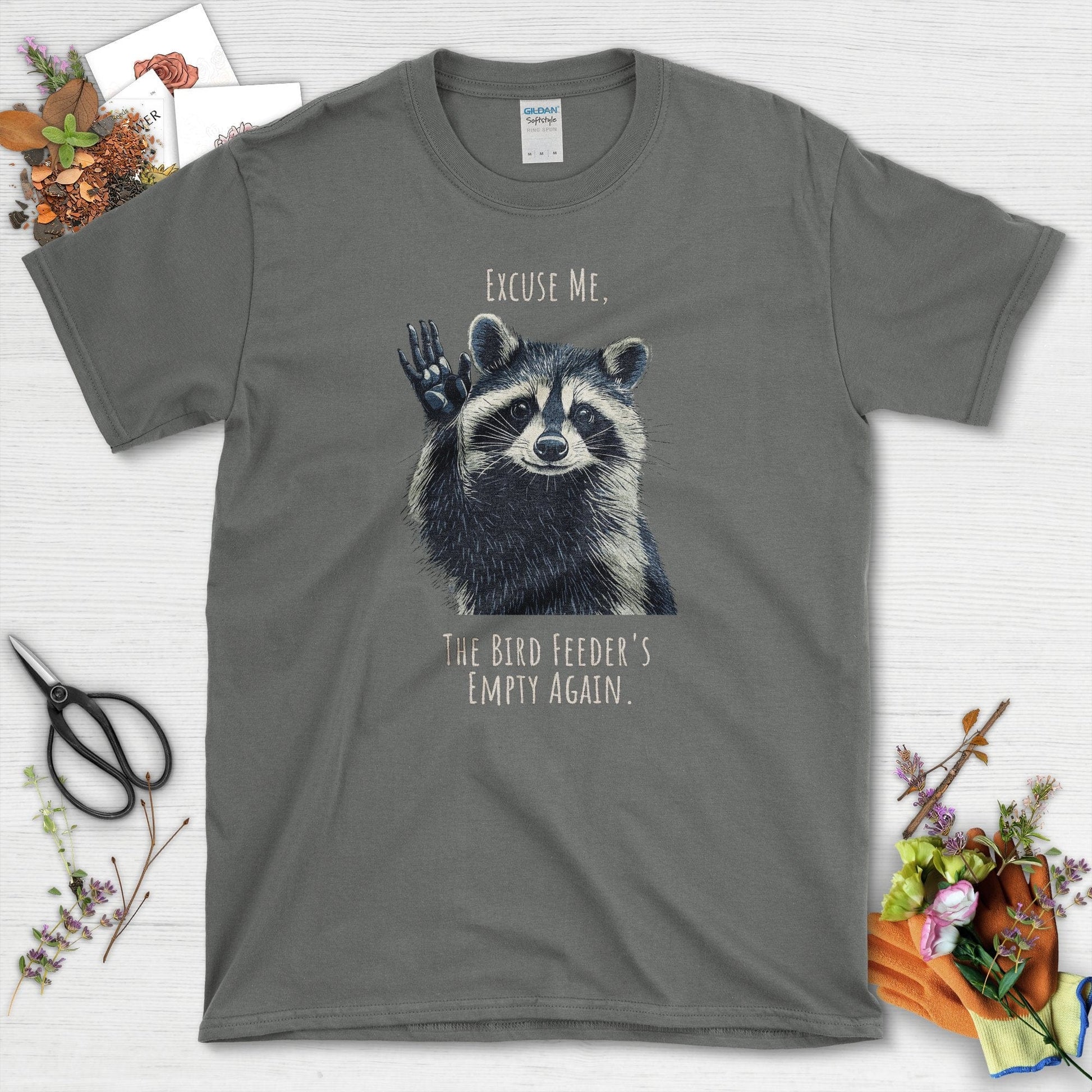 Funny Garden Raccoon T-Shirt Charcoal / S T-Shirt