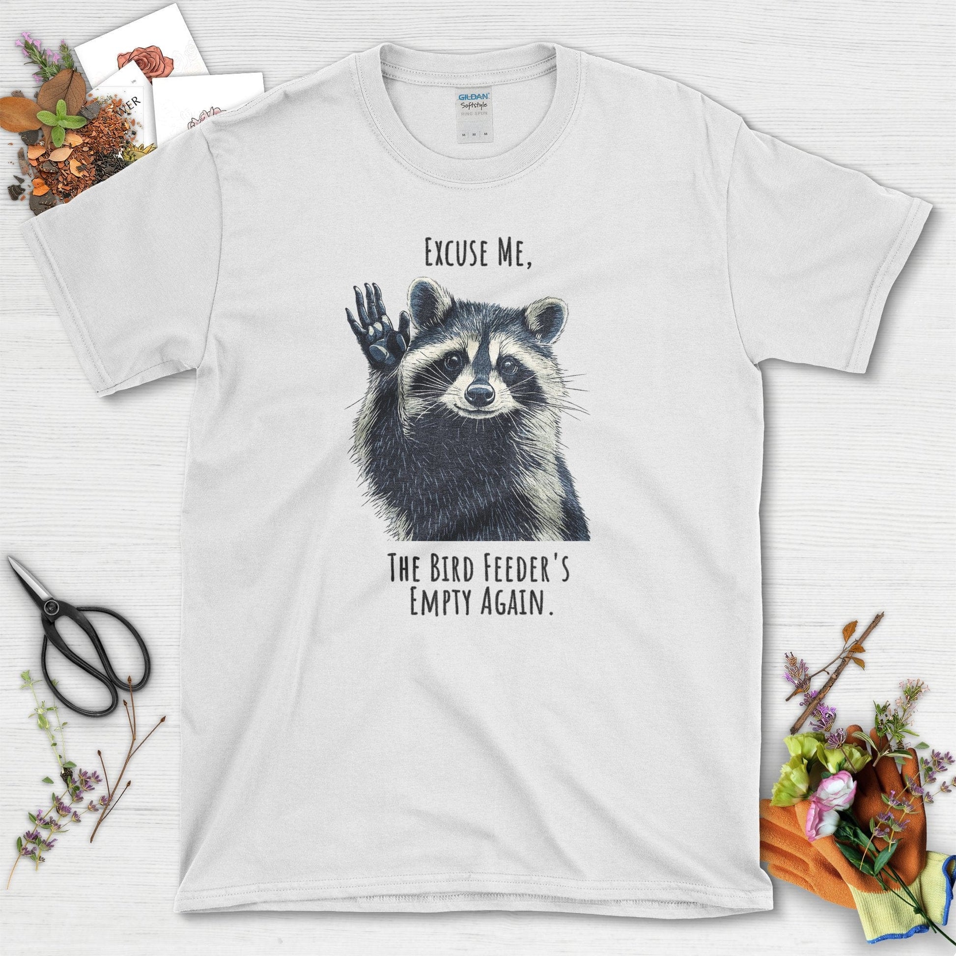 Funny Garden Raccoon T-Shirt White / S T-Shirt