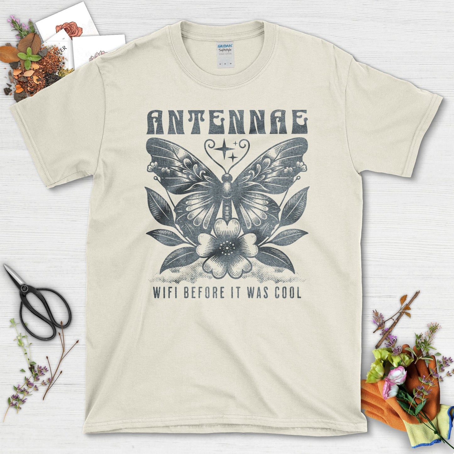 Garden-inspired Antennae Butterfly Graphic T-Shirts Natural / S T-Shirt